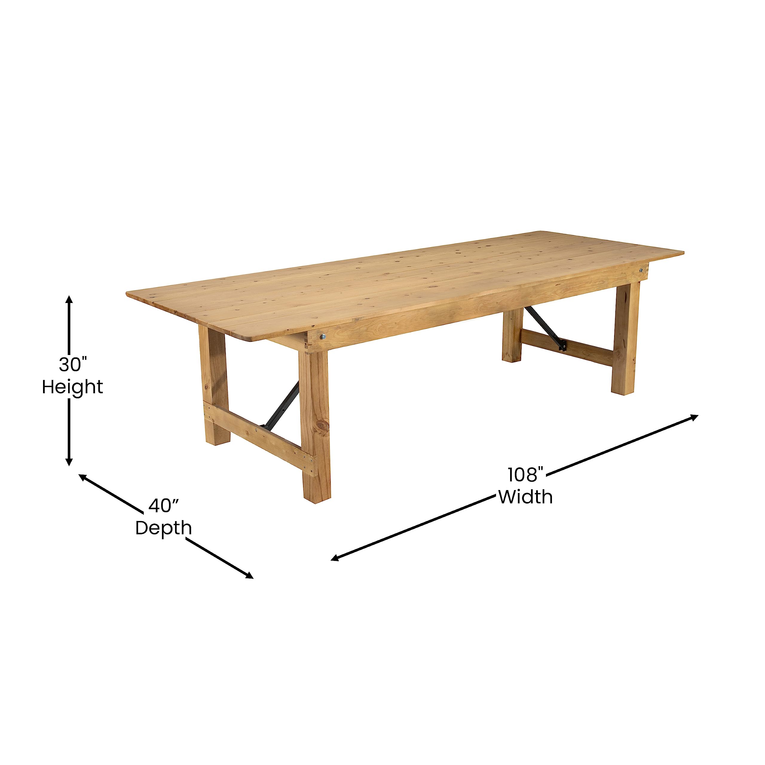Taylor & Logan Ingles 9' x 40" Rectangular Antique Rustic Light Natural Solid Pine Folding Farm Table