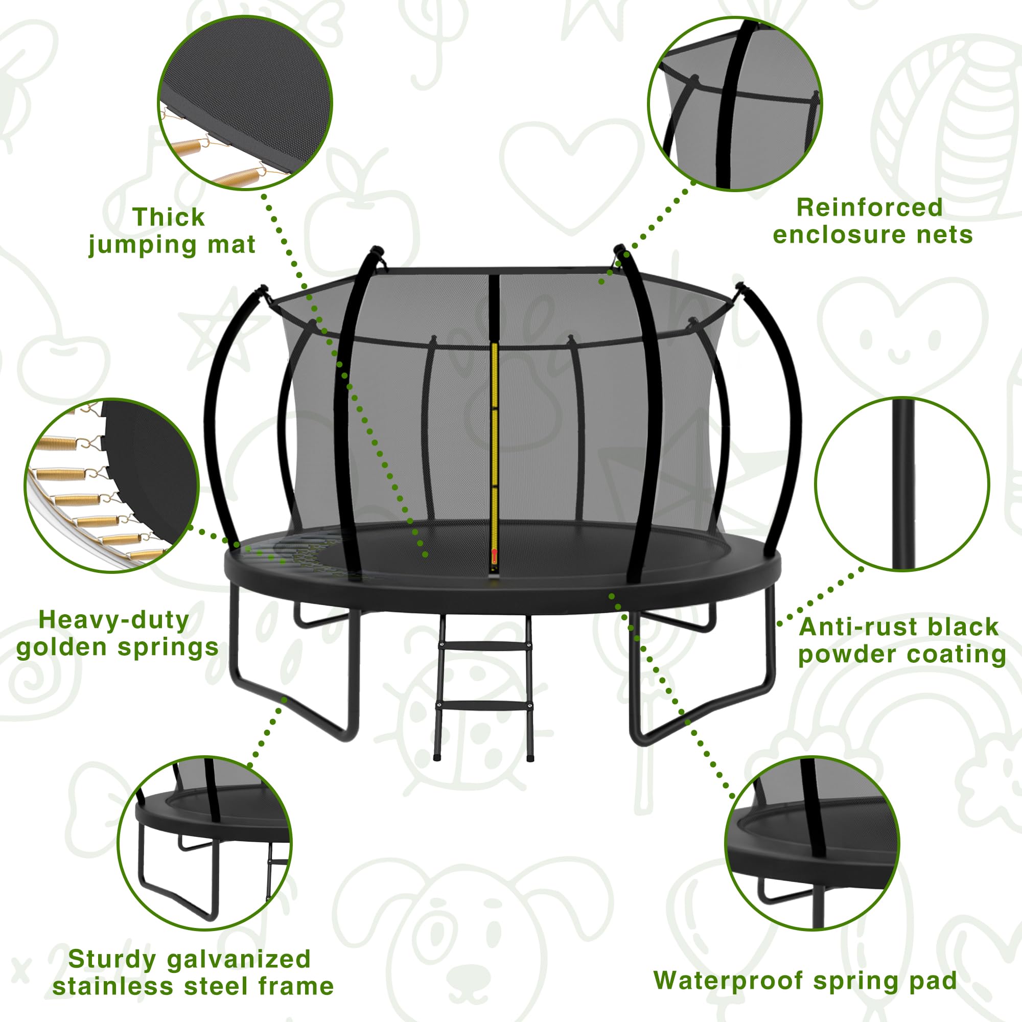 14FT Trampoline Outdoor for Kids with Safety Enclosure Net and Ladder, ASTM Approved Recreational Trampoline, Rust-Resistant Frame