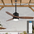 EKIZNSN 32“ Wet Rated Ceiling Fans with Lights Outdoor Hanging for Gazebo Waterproof, DC Motor w 3 Reversible Walnut Wood Blades, Walnut