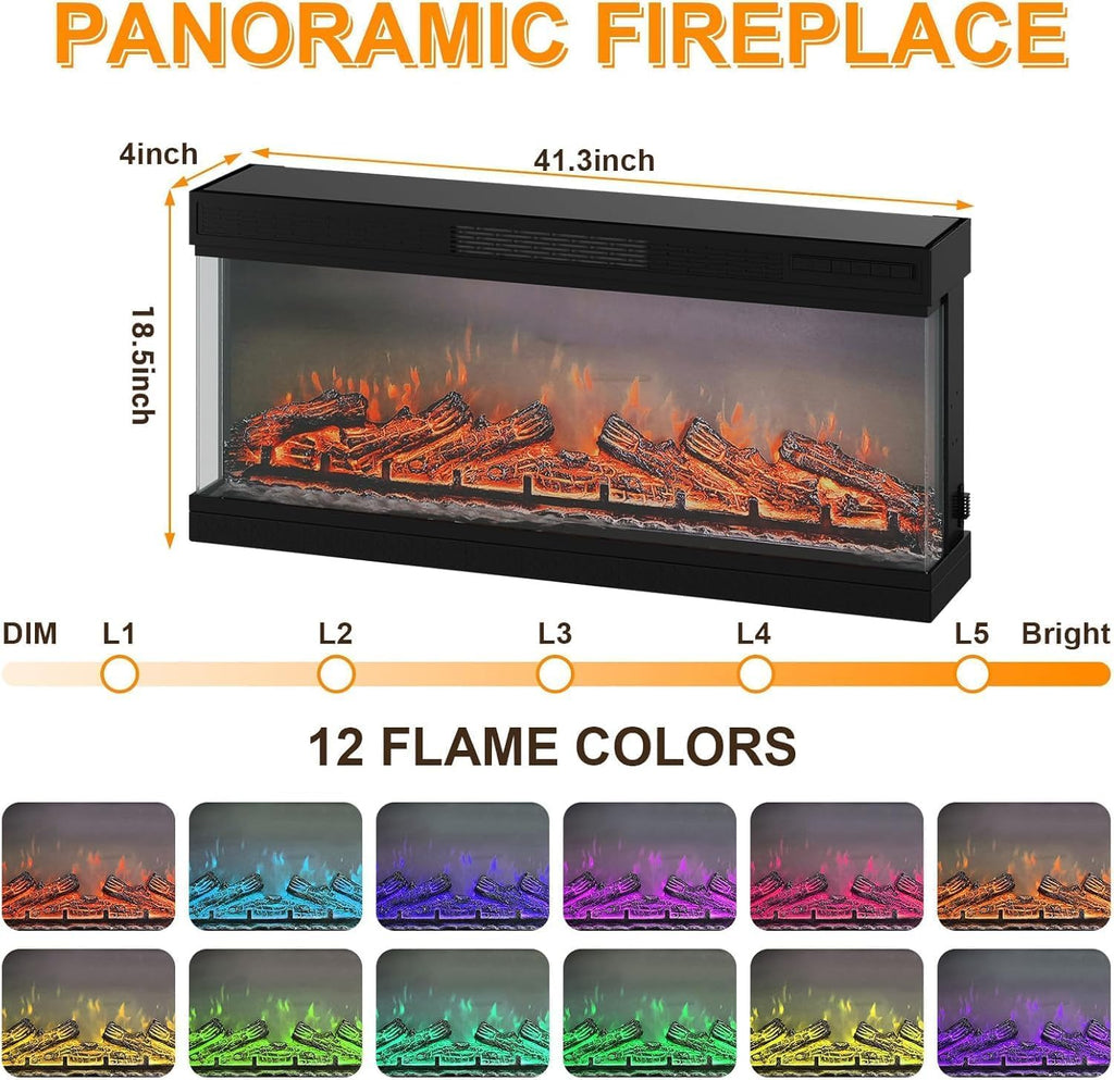 GAOMON 75" TV Stand & 40" 3 Sided Glass Electric Fireplace, 12 Colors LED Lights Flame, 750W/1500W for Max 85" TVs, 2 Tier Storage 2 Door Glass Cabinet