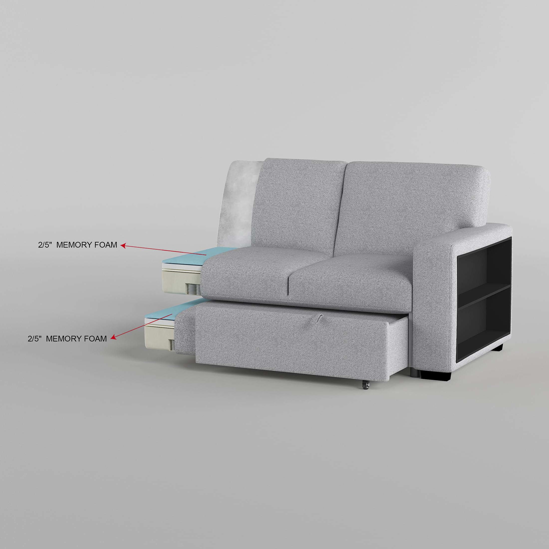 Lexicon 92.5" W L Shape Sectional Couch with Right Storage Chaise and Pull Out Sofa Bed, Sectional Sleeper Sofa with Memory Foam Seat Cushion, Charging Port, Storage Shelf for Living Room, Gray
