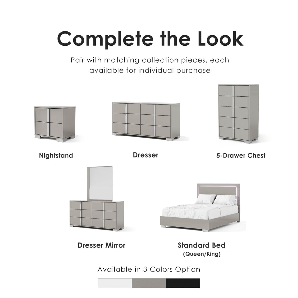 Furniture of America Alistair Modern Wood Nightstand with 2 Drawers and Vertical Chrome Handles, Large Bedside Table, Wooden Night Stand for Bedroom, Guest Room, Dorm, No Assembly Needed, Light Taupe