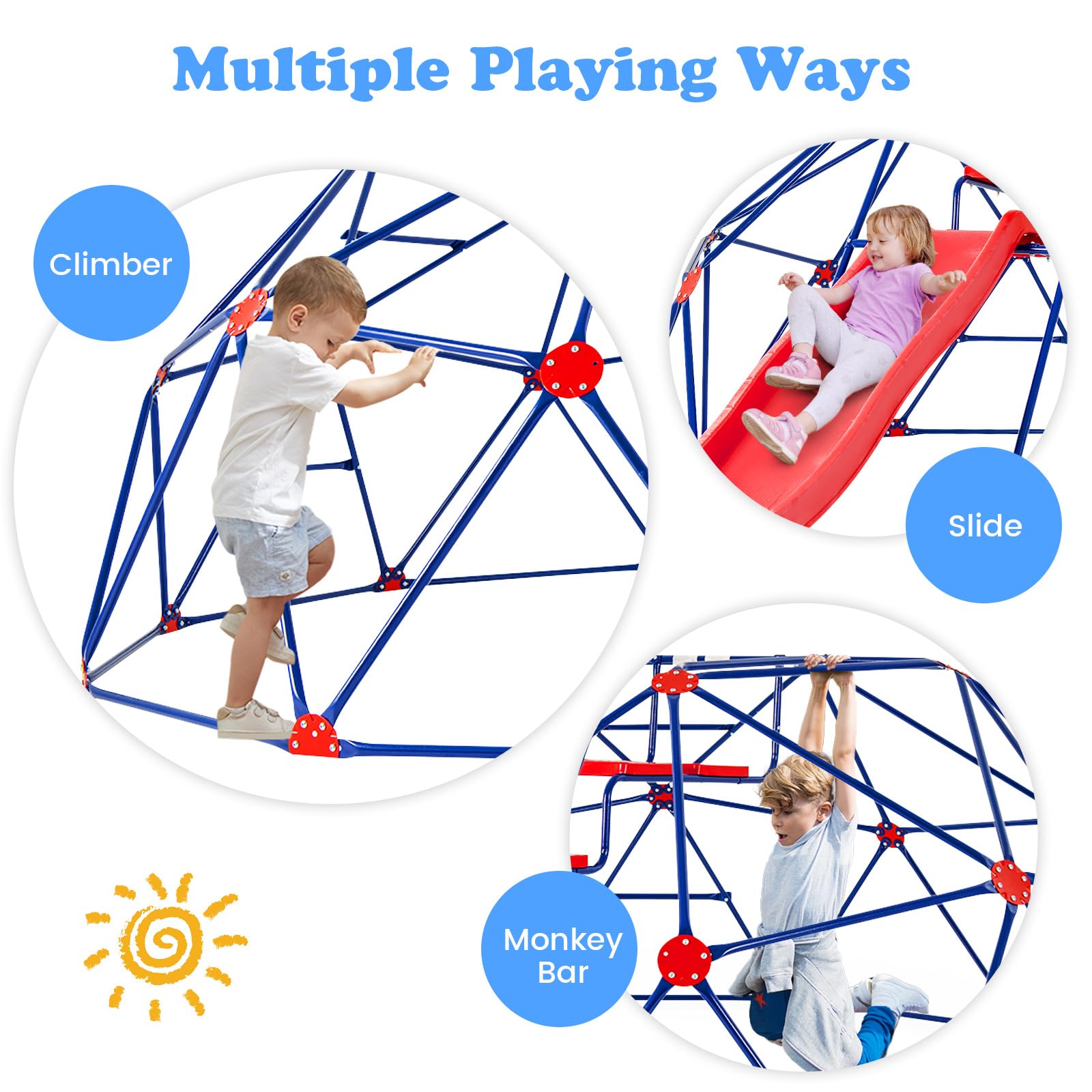 Olakids Climbing Dome with Slide, Kids Outdoor Jungle Gym Geometric Dome Climber, Steel Frame, 13.3FT Climb Structure Backyard Playground Center Equipment for Toddlers