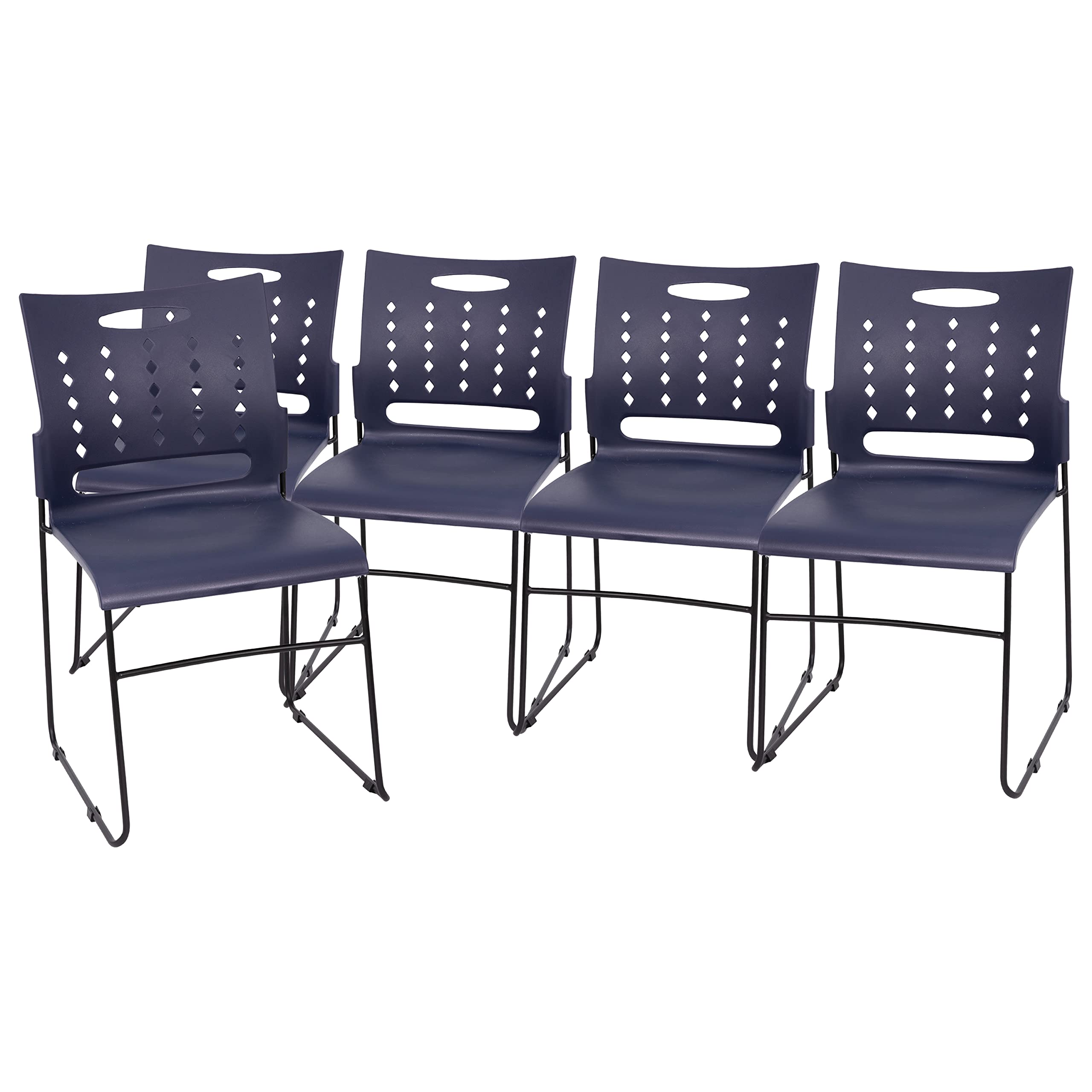 Flash Furniture HERCULES Series 881 lb. Capacity Navy Sled Base Stack Chairs with Air-Vent Back, Set of 5