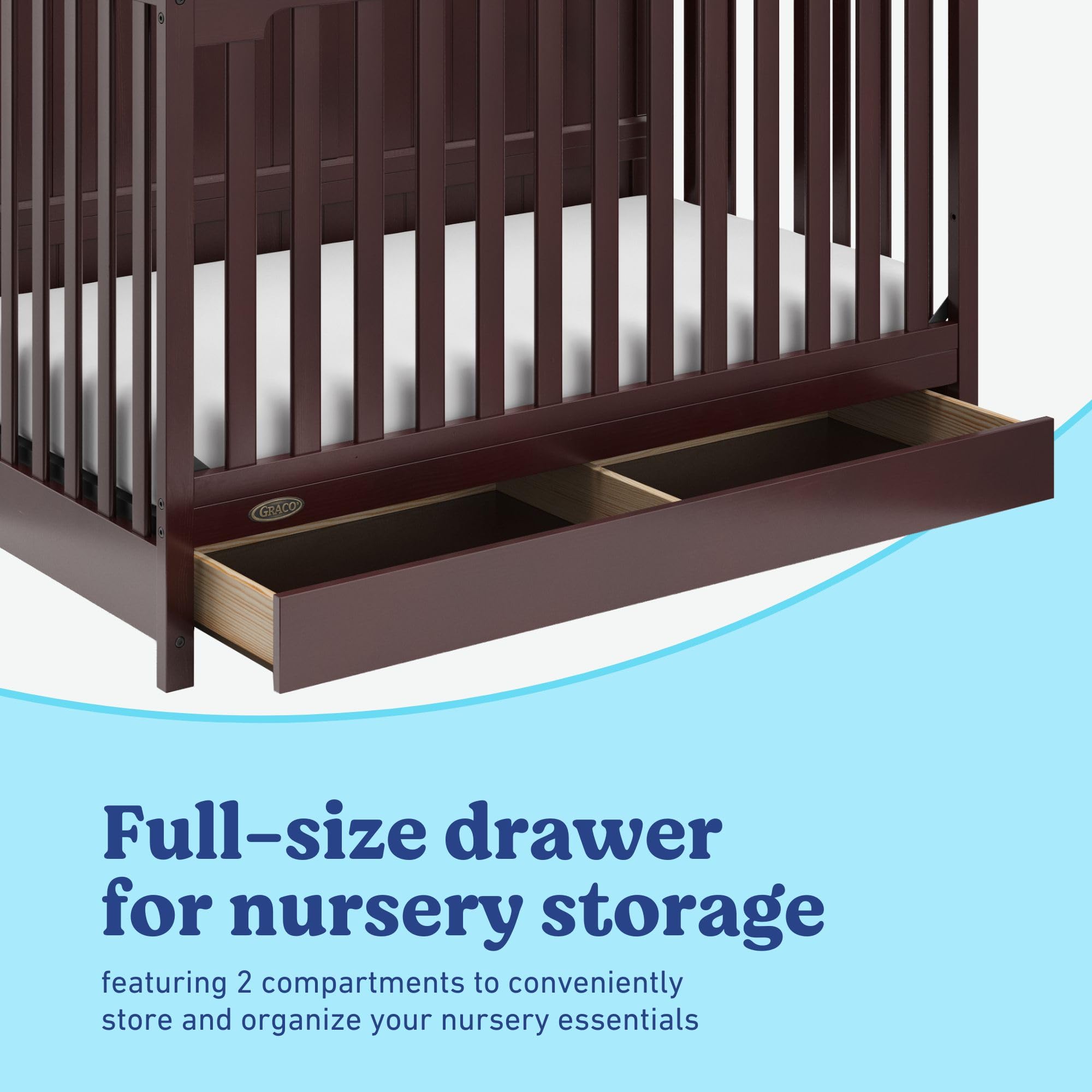 Graco Hadley 5-in-1 Convertible Crib with Drawer – GREENGUARD Gold Certified, Fits Standard Crib Mattress, Converts to Toddler Bed, Daybed and Full Bed, 4 Adjustable Mattress Heights (Espresso)
