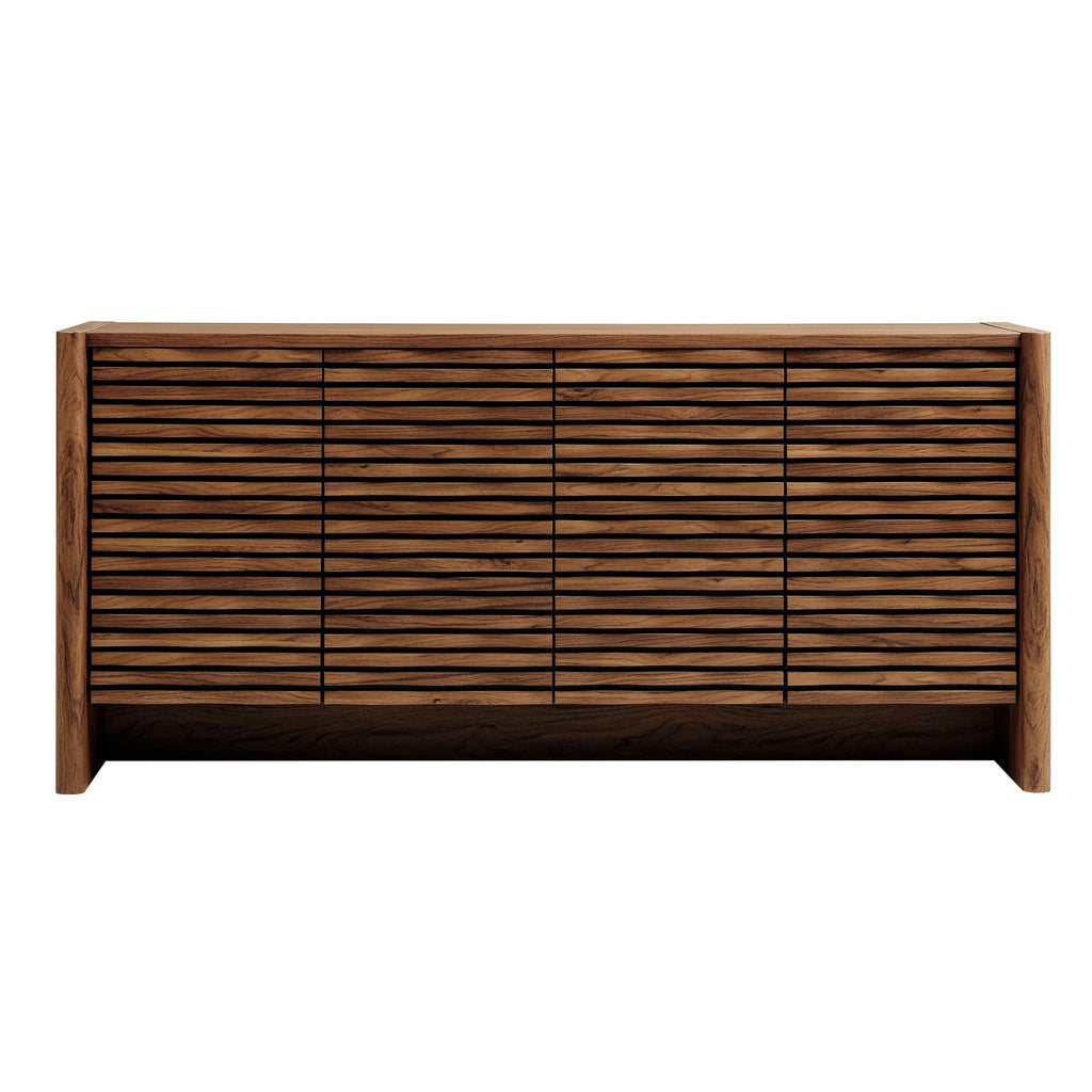 Modway Emric Wave 66-Inch Mid-Century Modern Sideboard Buffet Cabinet in Walnut