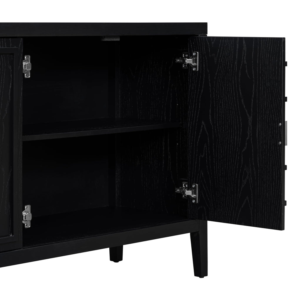 Jintop Retro Sideboard with Circular Groove Design Round Metal Door Handle,Wooden Buffet Cabinet,W/Adjustable Shelves & Open Countertop,for Entrance Living Dinning Room,Black