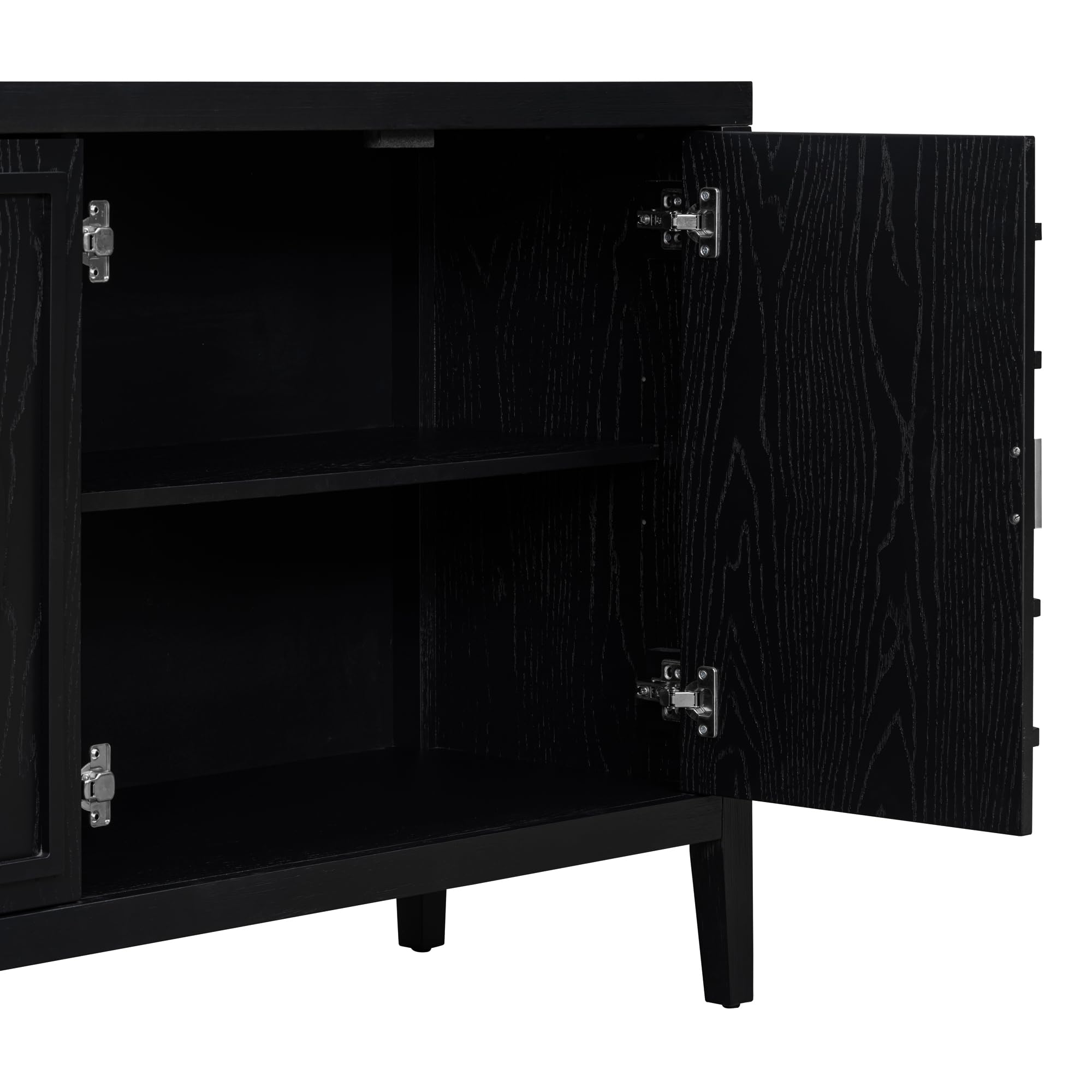 Jintop Retro Sideboard with Circular Groove Design Round Metal Door Handle,Wooden Buffet Cabinet,W/Adjustable Shelves & Open Countertop,for Entrance Living Dinning Room,Black