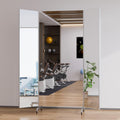 Full Length Stand Up Mirror on Wheels,63''×67'',Large Tri-Fold Floor Mirror with Stand,Movable 3-Way Full Length Standing Mirror for Gym, Dance Studio, Fitness Room, and Home (Silver)