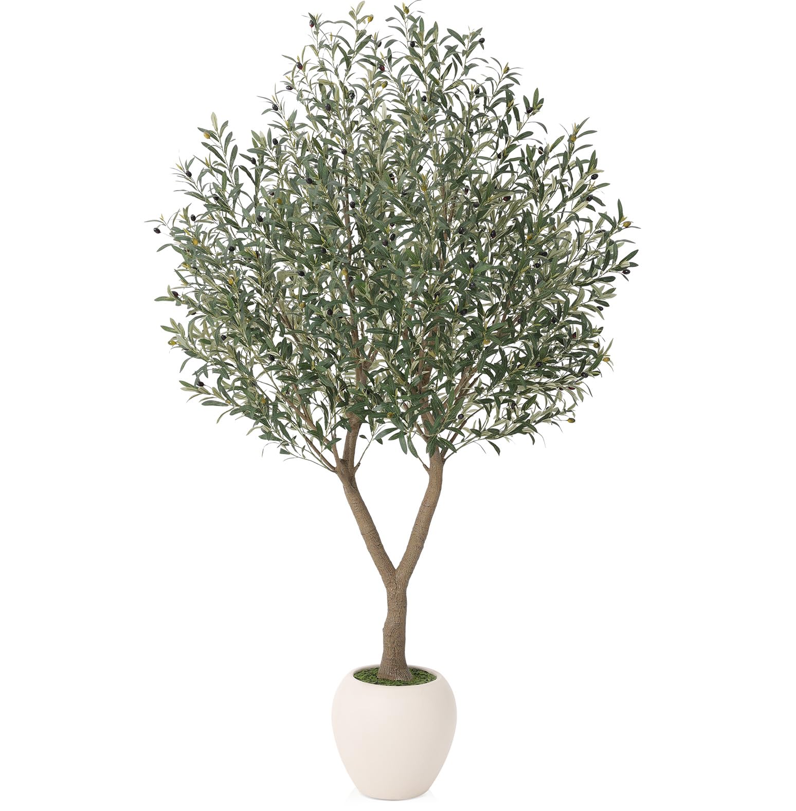 VeriNatural Olive Trees Artificial Indoor,8Ft Large Faux Plants,Tall Fake Tree with 15in White Round Planter,Full & Lush Faux Olive Tree for Home Decor Living Room, Office or Bedroom,Housewarming