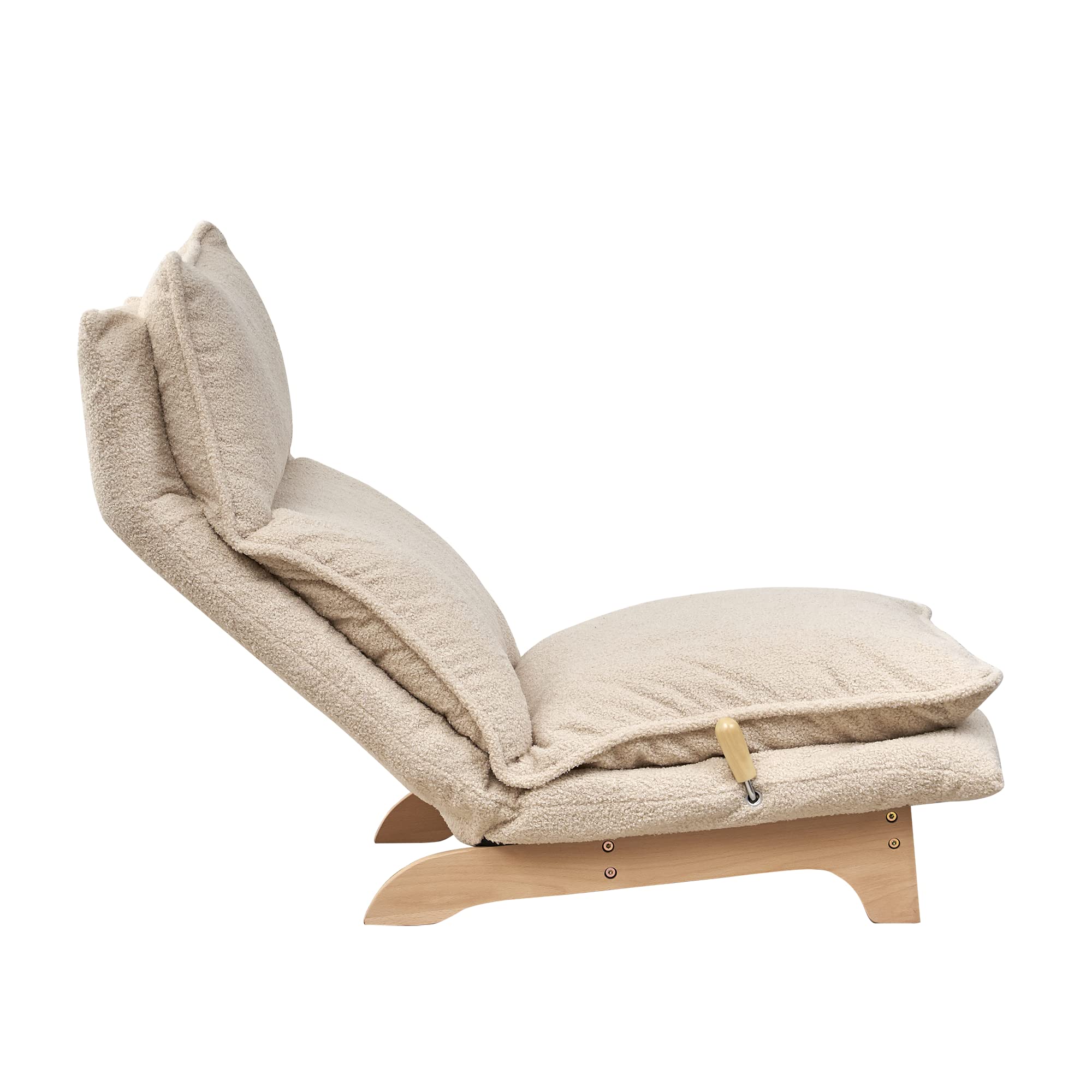 Foldable Reclining Sofa Chair with Adjustable Headrest, Ergonomic Lounge Chair for Living Room, Bedroom, Balcony, Reading, Gaming, and Meditation, Beige Fabric Single Seat with Metal Frame