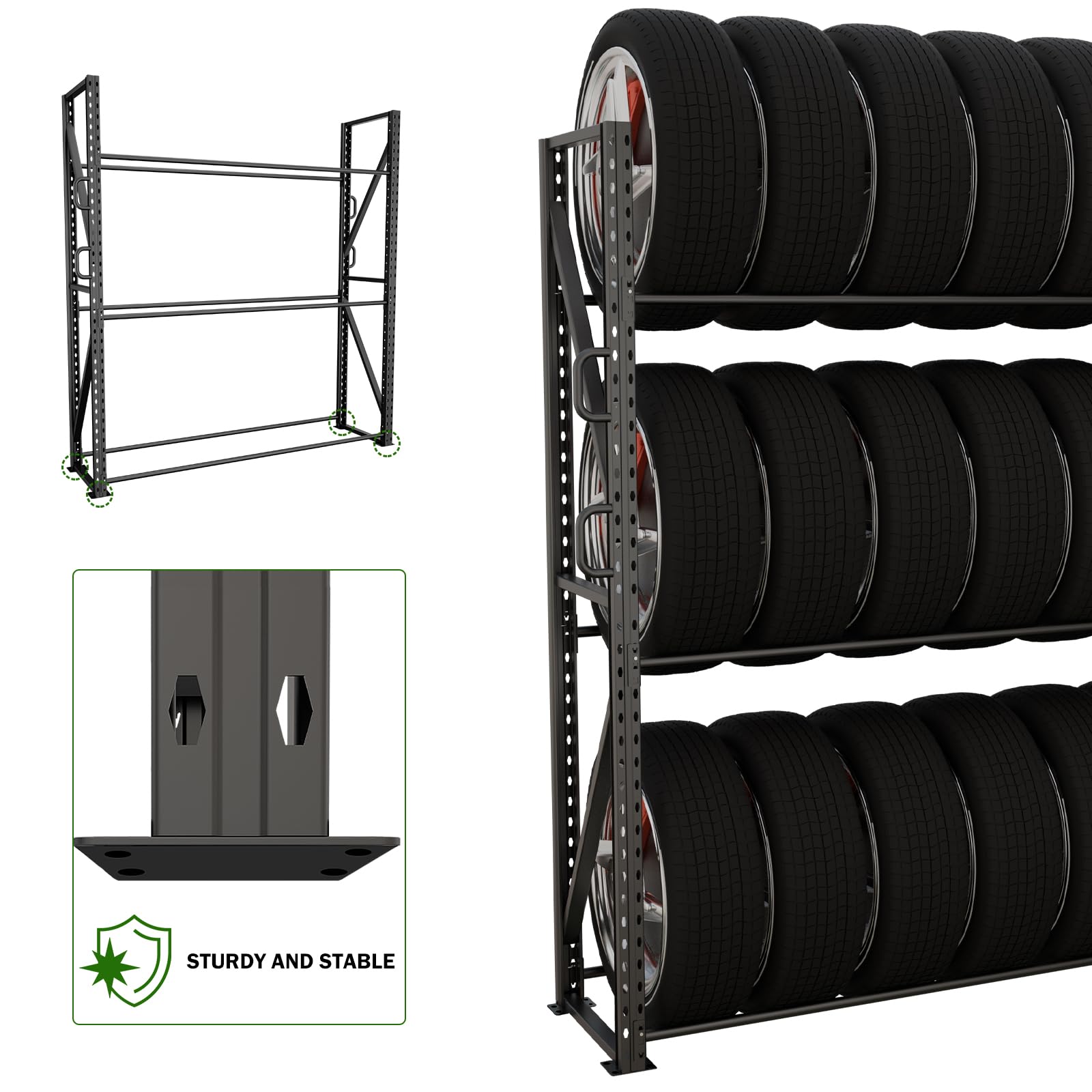 ZUIWAN Large 83" H 3-Tier Tire Stationary Rack for Garage - Heavy Duty 2200LBS Capacity Adjustable Metal Tire Storage Rack for Indoor and Outdoor Use