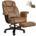 Sucrever Reclining Office Chair with Footrest, Big and Tall Home Office Desk Chairs 400lbs with High Back, Criss Cross Wide Seat, Heavy Duty Base, Pu Leather, Brown