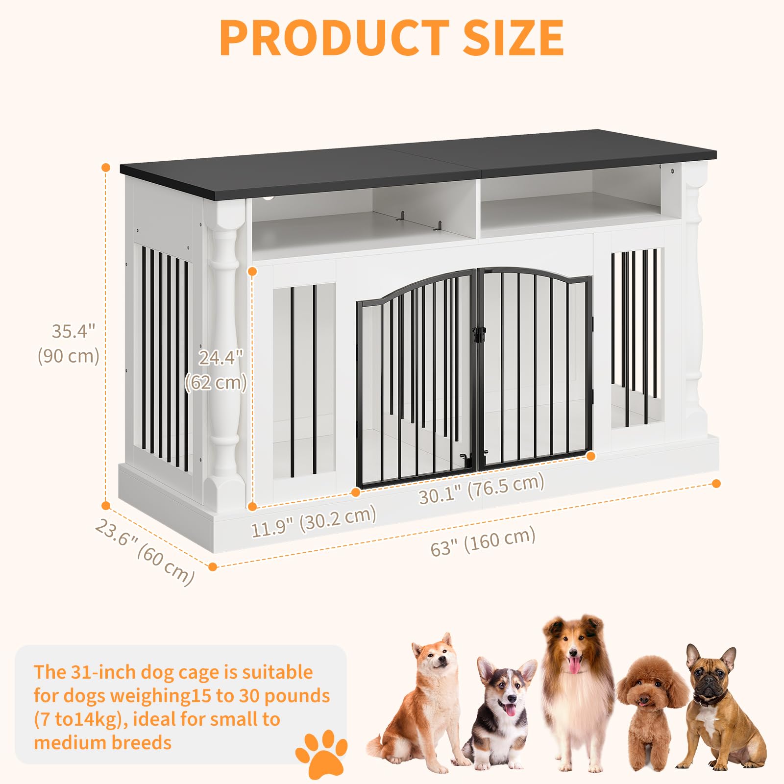 63 Inch Double Dog Crate TV Stand, Heavy Duty Wooden Dog Crate Furniture for 2 Dogs, Dog Kennel Indoor Furniture Ideal for 2 Dogs