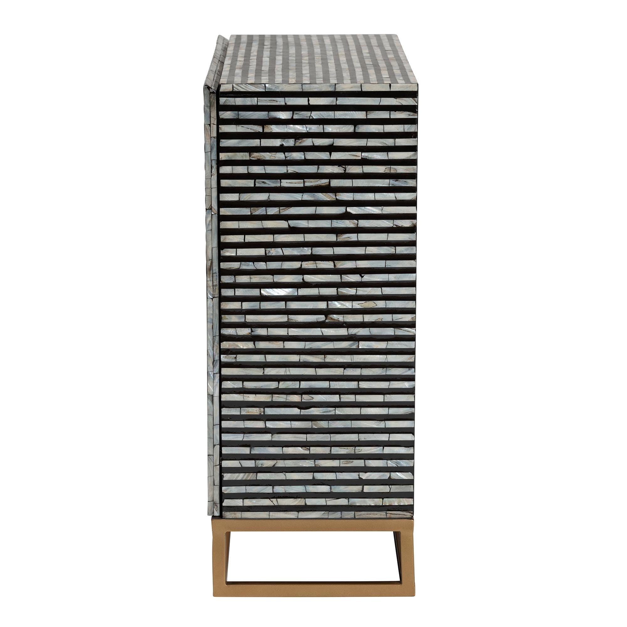 Baxton Studio Belenus Modern Bohemian Herringbone Black Mother of Pearl Storage Cabinet