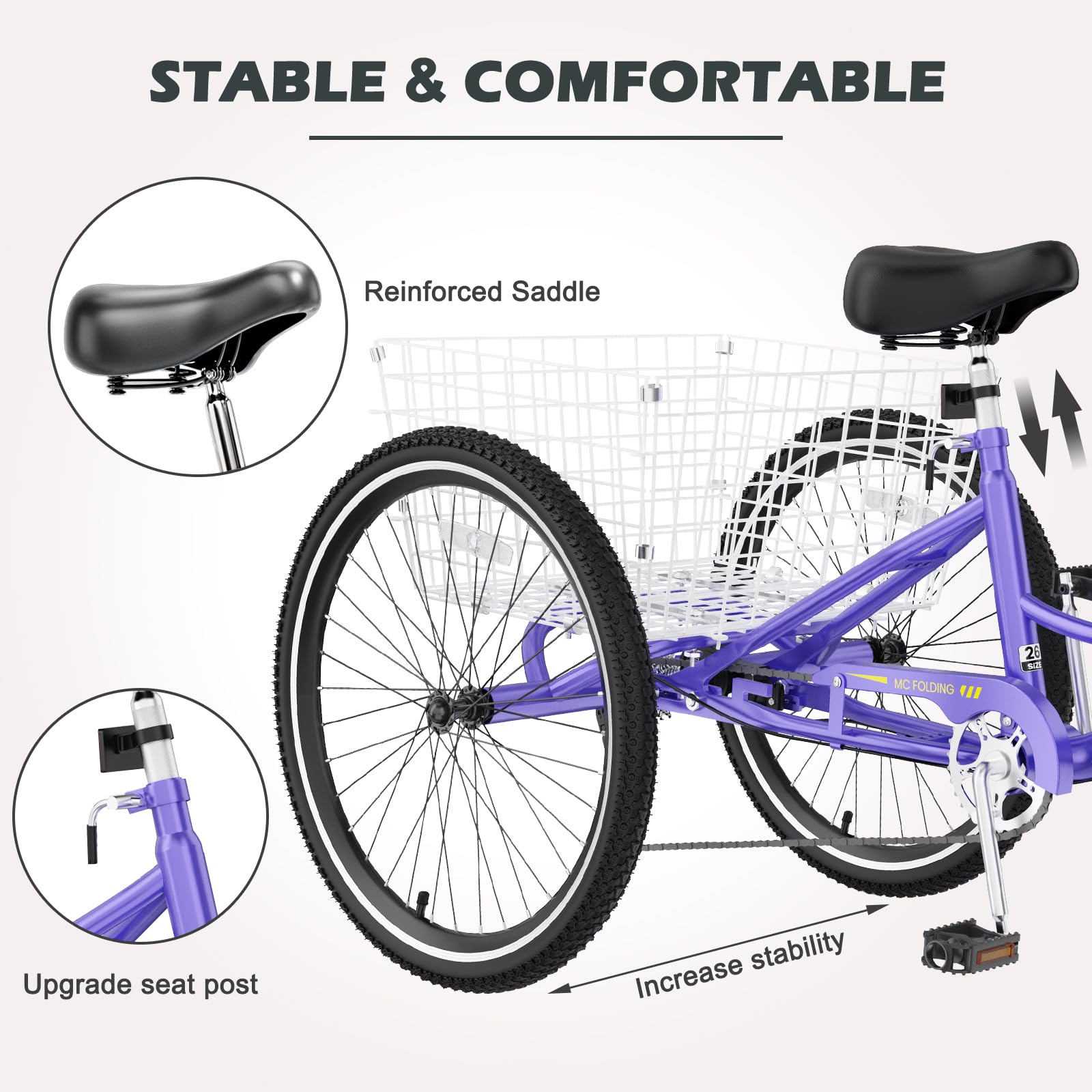 ABORON Adults Tricycle, 3 Wheels Bike for Adult, Tricycle for Adults, Double-Wall Wheel Rims, for Women Men Exercise Outdoor Sports