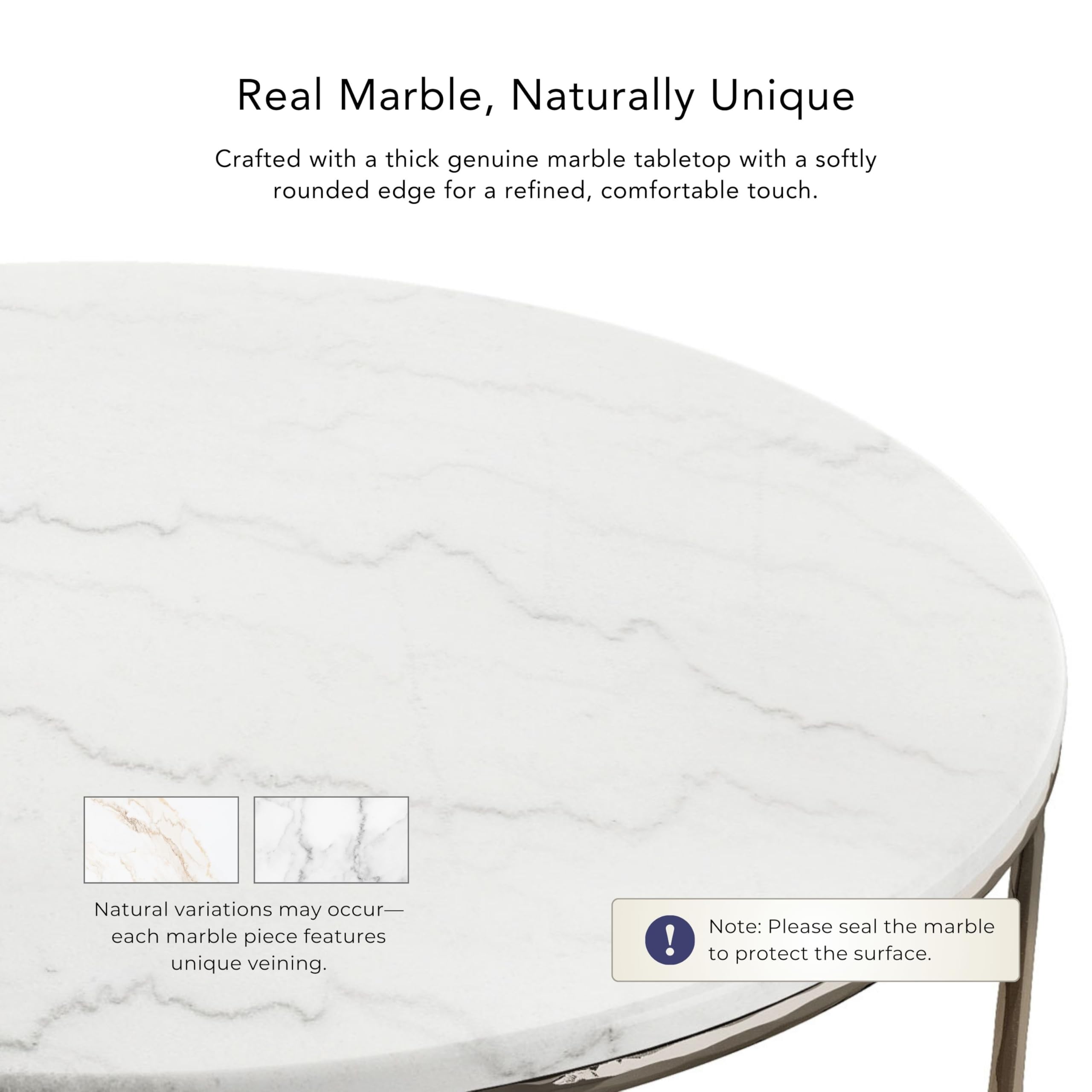 24/7 Shop at Home Aureum Modern 35-inch Round Marble Top Coffee Table with X-Brace, Hammered Dark Bronze Metal Frame for Living Room, Office, White