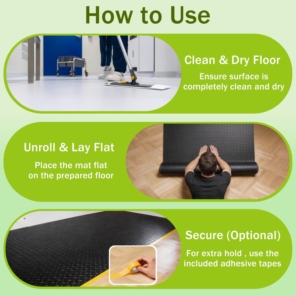 FomanXtre 10x20 FT Garage Floor Mat, 2.8mm Thickened Flooring Roll for Under Car Diamond Plate PVC Rubber Mat with 20 Pcs Tapes, Non-Slip Floor Mat for Garage, Warehouse, Gyms, Trailer, Black