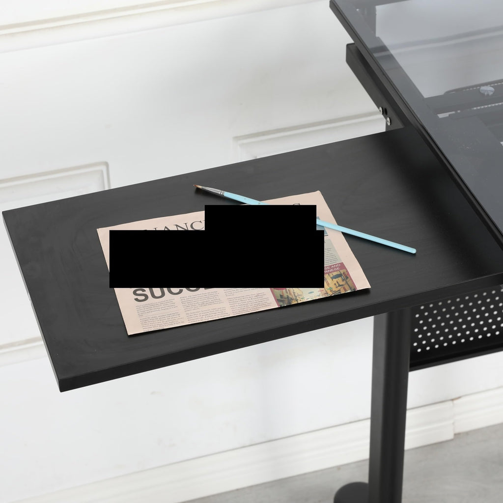 Hand Crank Adjustable Drafting Table Drawing Desk with 2 Metal Drawers，with Stool