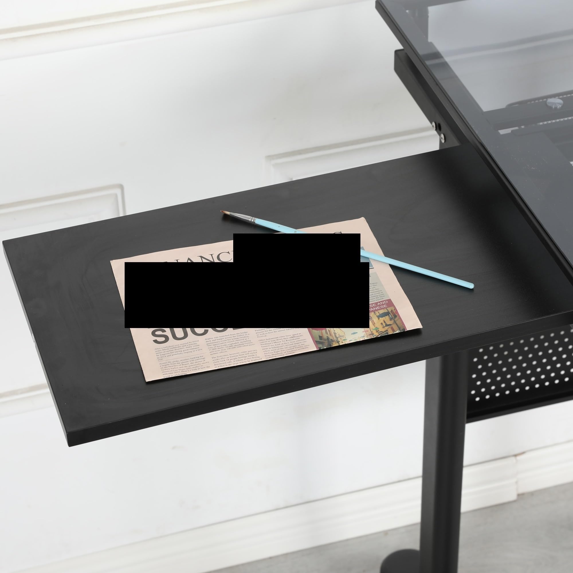 Hand Crank Adjustable Drafting Table Drawing Desk with 2 Metal Drawers，with Stool