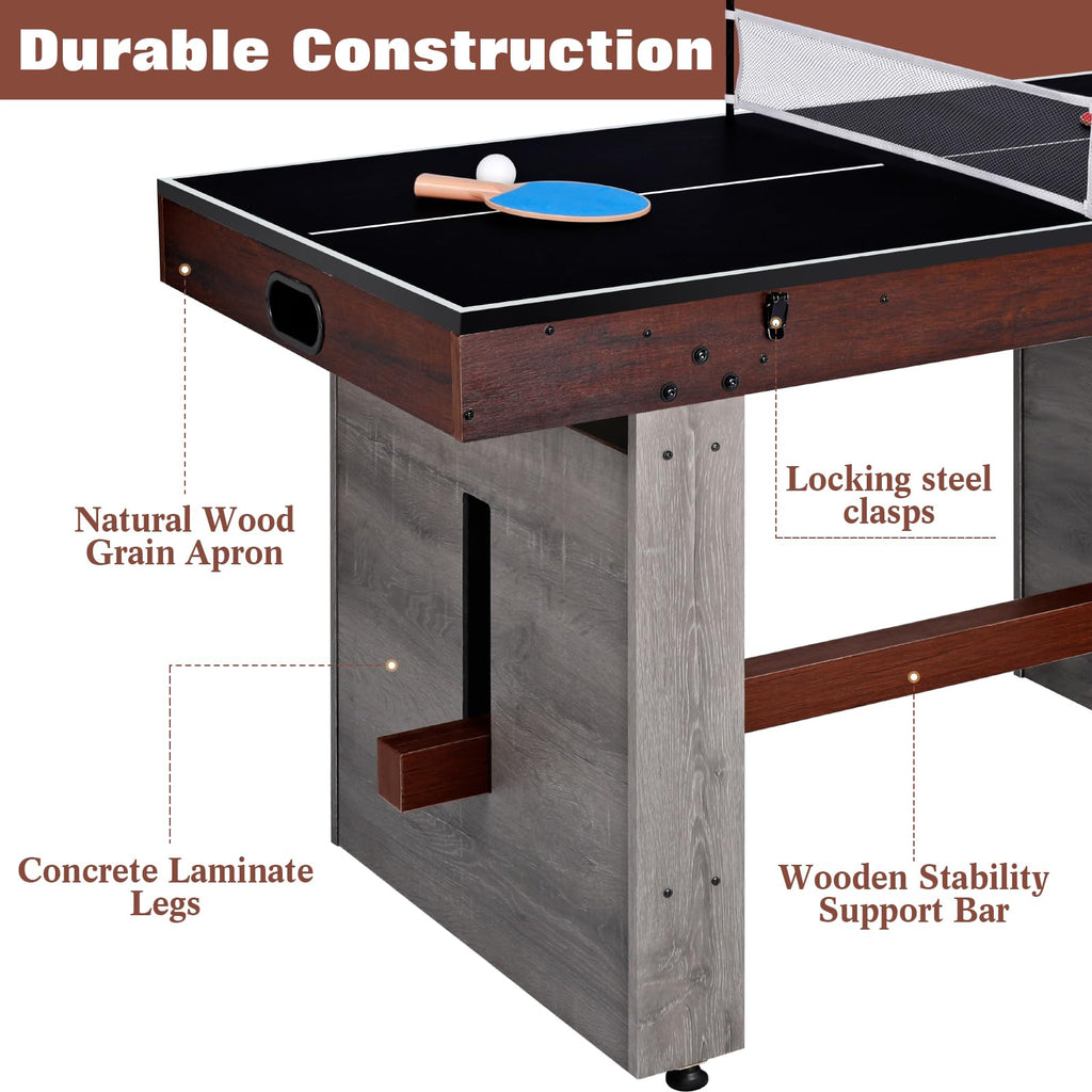 4-in-1 Combo Game Table – 55" Multi-Game Table with Foosball, Electric Air Hockey (Powerful 700mA Motor), Ping Pong & Poker – Great for Home & Game Room Fun