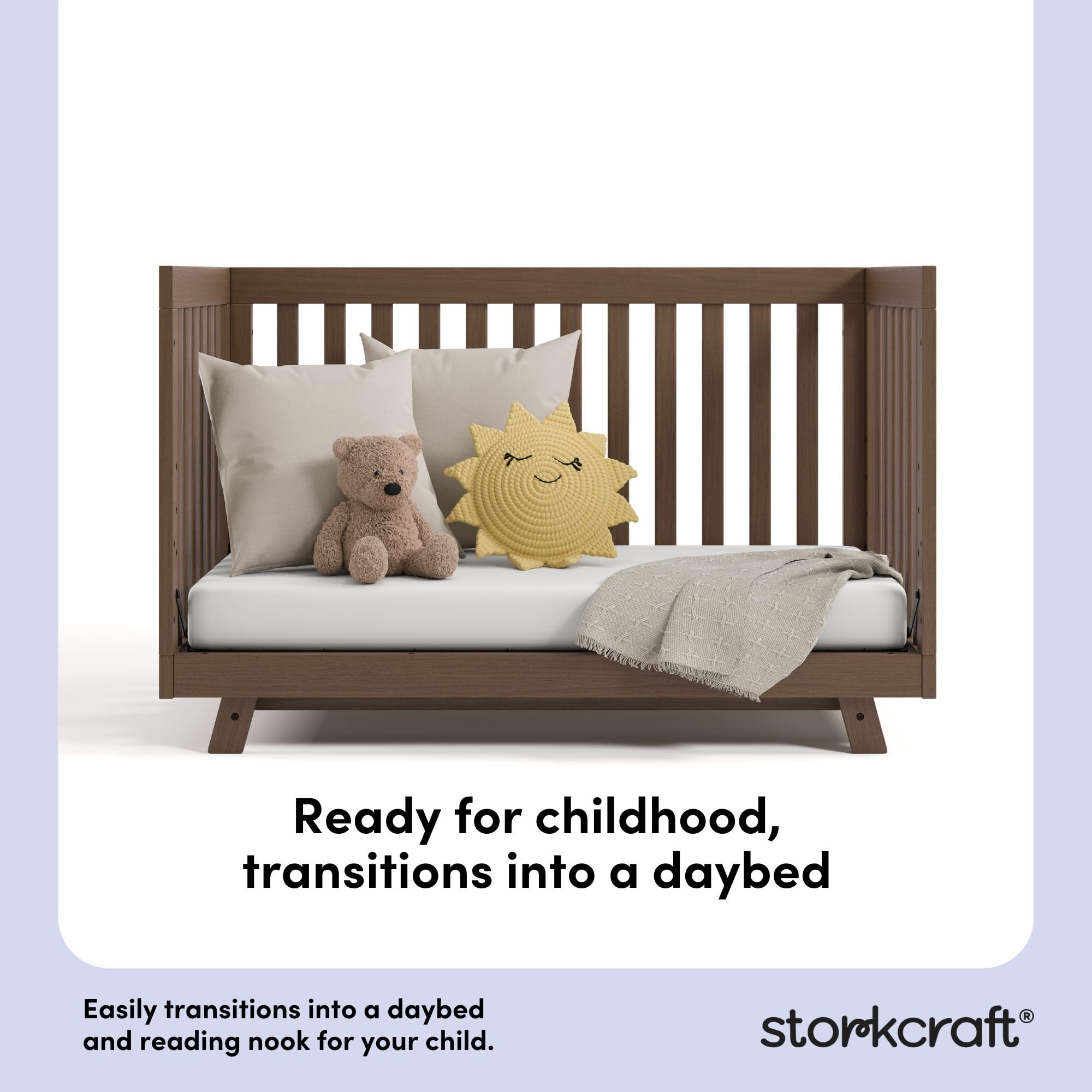 Storkcraft Beckett 3-in-1 Convertible Crib – GREENGUARD Gold Certified, Fits Standard Crib Mattress, Converts to Toddler Bed and Daybed, 4 Mattress Heights, Grow-with-Me Design (Hazelnut)