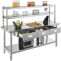 YITAHOME 72"x24" Stainless Steel Work Table with 3 Drawers & Upper Shelf, NSF-Certified Commercial Metal Table with 72"x12" Overshelf, Utility Prep Station