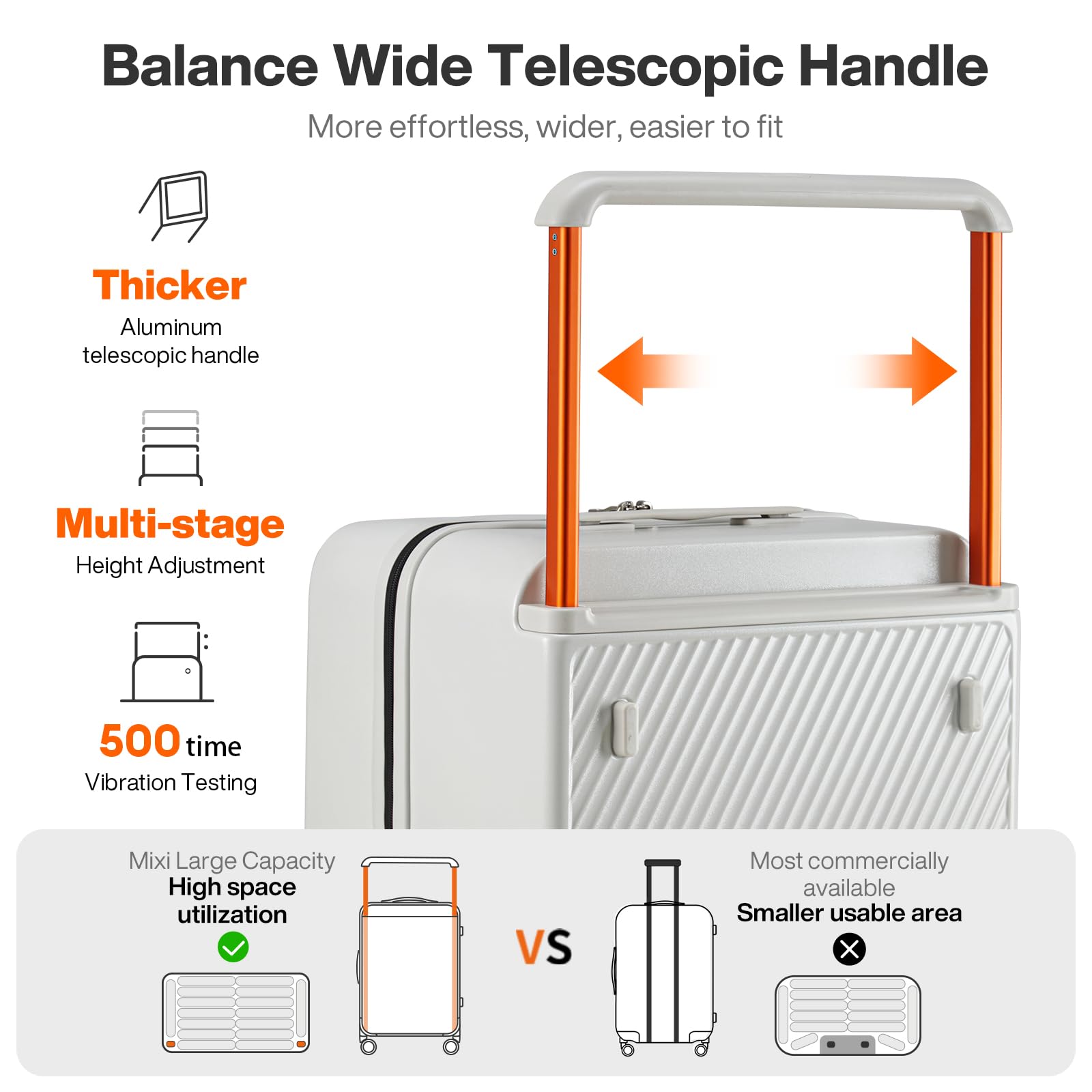 mixi 26 Inch Large Checked Luggage Suitcase with Spinner Wheels Upgrade Wide Handle PC Hard Shell Rolling Travel Suitcase with TSA Lock, Smoke White