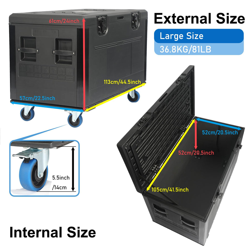 ECGOIOE Cable Trunk Road Case with Wheels 44" x 22" x 24" Professional Stackable Heavy Duty ATA Rolling Road Case for DJ Equipment Storage Transport Touring with Casters