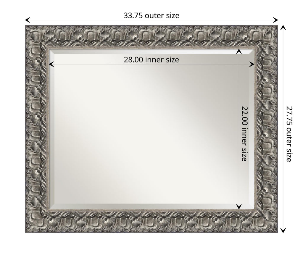 Amanti Art Silver Bathroom Mirror for Over Sink, 28x34 Silver Luxor Rectangle Vanity Mirror, Large Traditional Wood Frame, Hangs Horizonally and Vertically, Bathroom Wall Decor, Beveled Edge