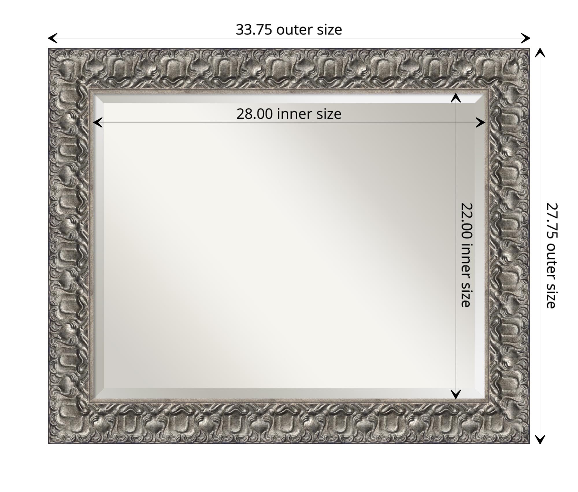 Amanti Art Silver Bathroom Mirror for Over Sink, 28x34 Silver Luxor Rectangle Vanity Mirror, Large Traditional Wood Frame, Hangs Horizonally and Vertically, Bathroom Wall Decor, Beveled Edge