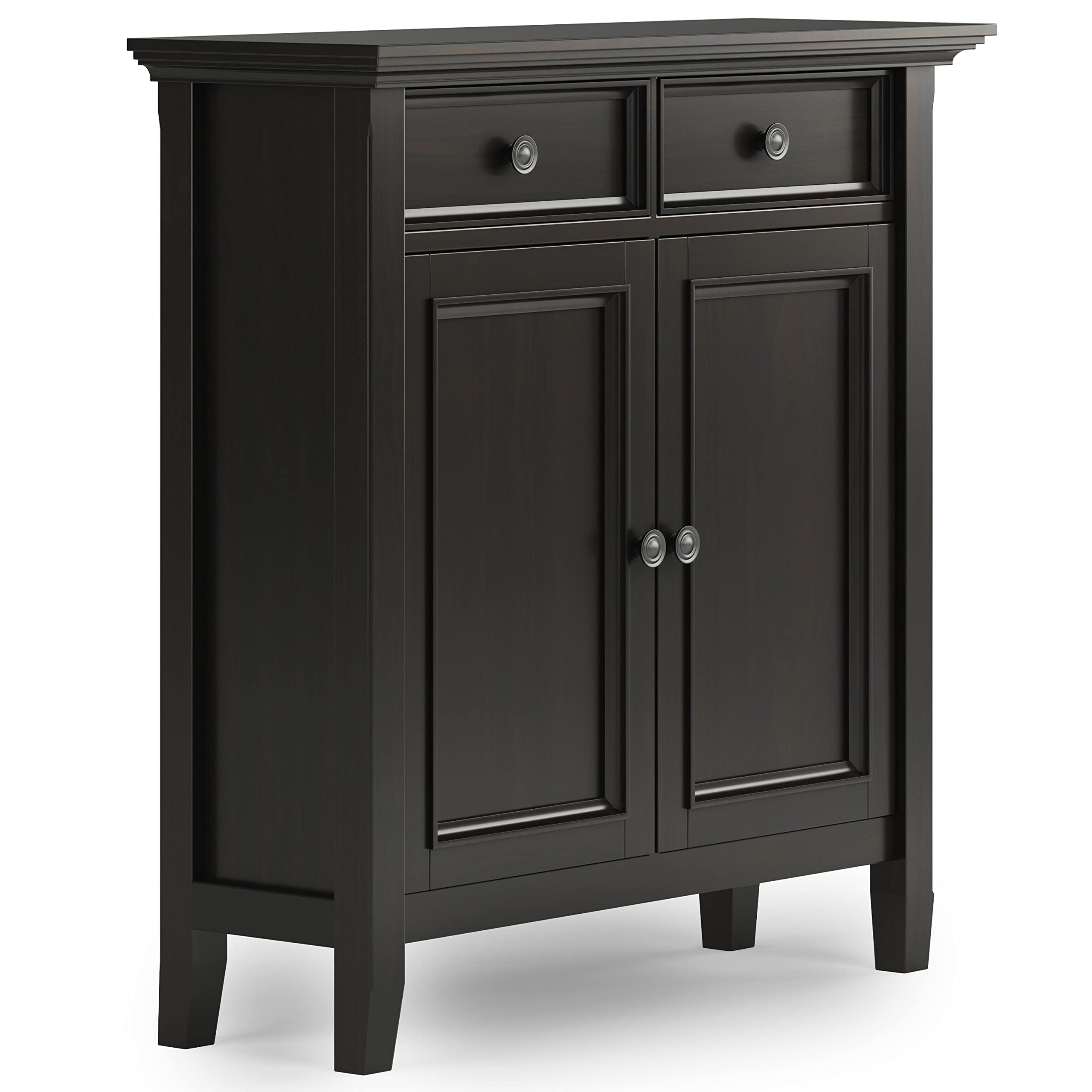 SIMPLIHOME Amherst Solid Wood 36 inch Wide Small Storage Bench and 36 inch Wide Storage Cabinet in Hickory Brown for the Living Room, Entryway, and Family Room, Transitional Style