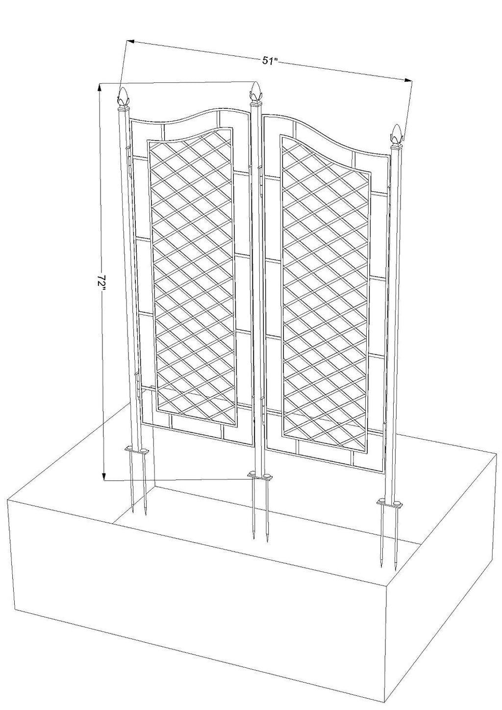 H Potter Large 2-Panel Garden Trellis 72" Installed Height, 75 lb Heavy Iron Privacy Screen, Freestanding Metal Outdoor Landscape Structure GAR573