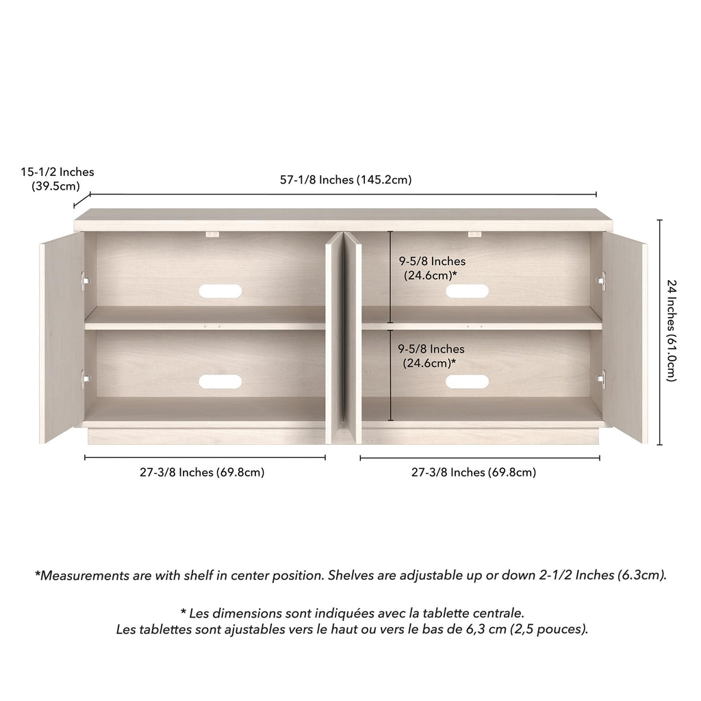 Henn&Hart Fluted TV Stand for TVs up to 65" with 2 Concealed Ribbed Storage Cabinets and Adjustable Shelves for Living Room, Family Room, or Office, Beech White