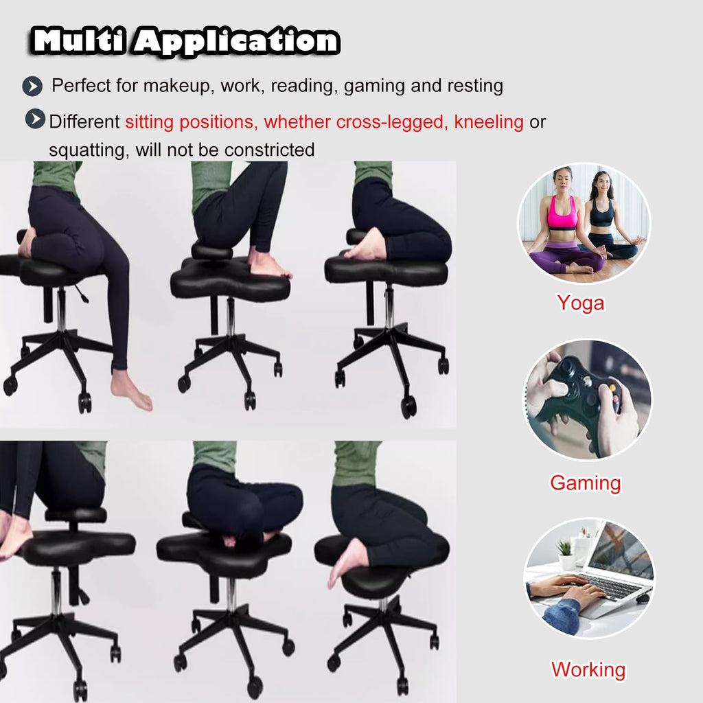 Office Chair Cross Legged Chair，Sitting Kneeling Squatting Chair, Ergonomic Office Chair Kneeling with Upgraded Gas Spring Rod & Castors for Yoga Enthusiasts Meditation Fanatics，Adjustable S