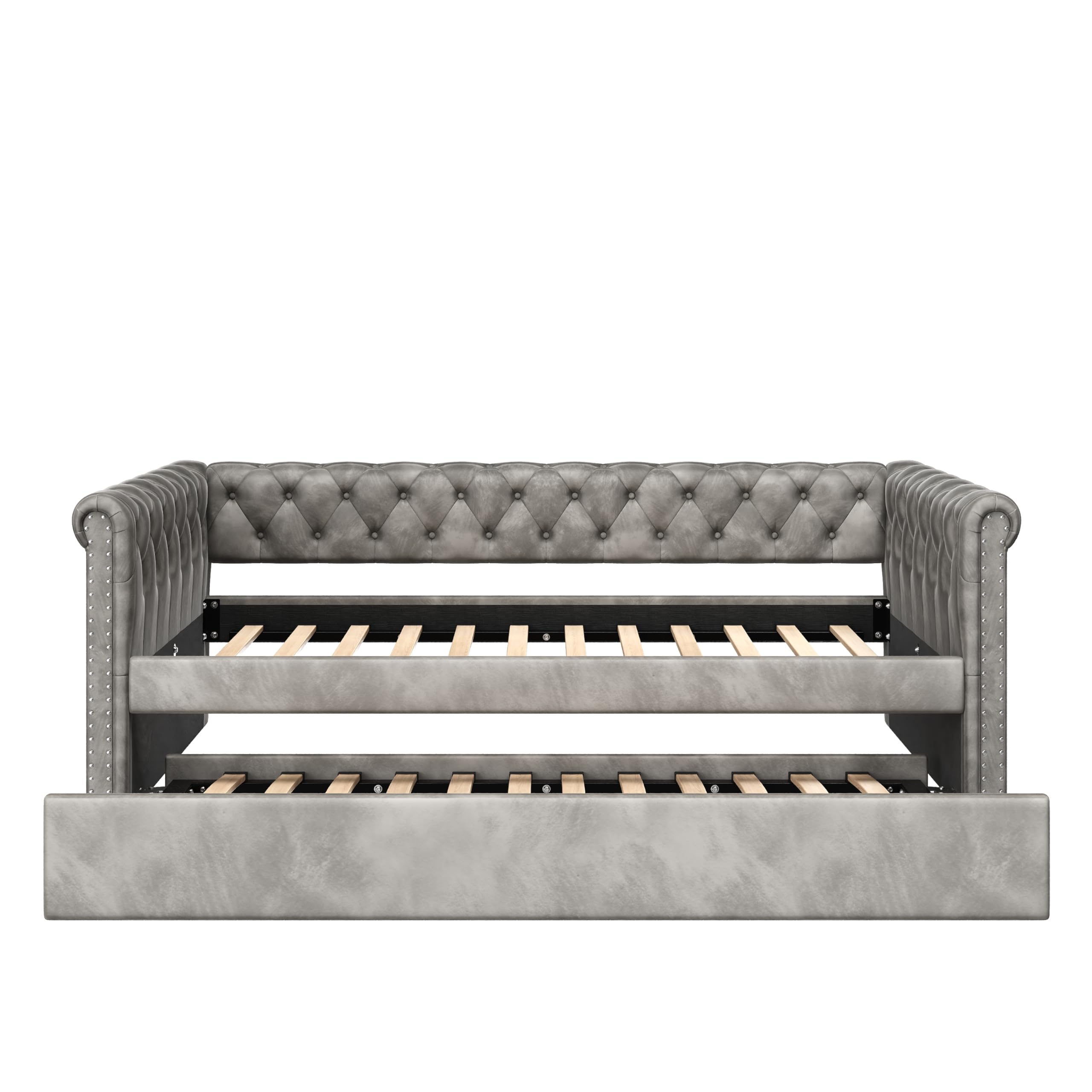 Christopher Knight Home Upholstered Daybed with Trundle, Twin Size Trundle Sofa Bed, Couch Bed with Backrest and Curved Armrests, No Box Spring Needed, for Living Room, Bedroom and Guest Room, Grey