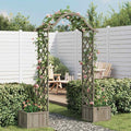 Wooden Garden Arch with Integrated Planter, Decorative Firwood Pergola for Climbing Plants, Grey Outdoor Entrance Decor for Backyard and Patio