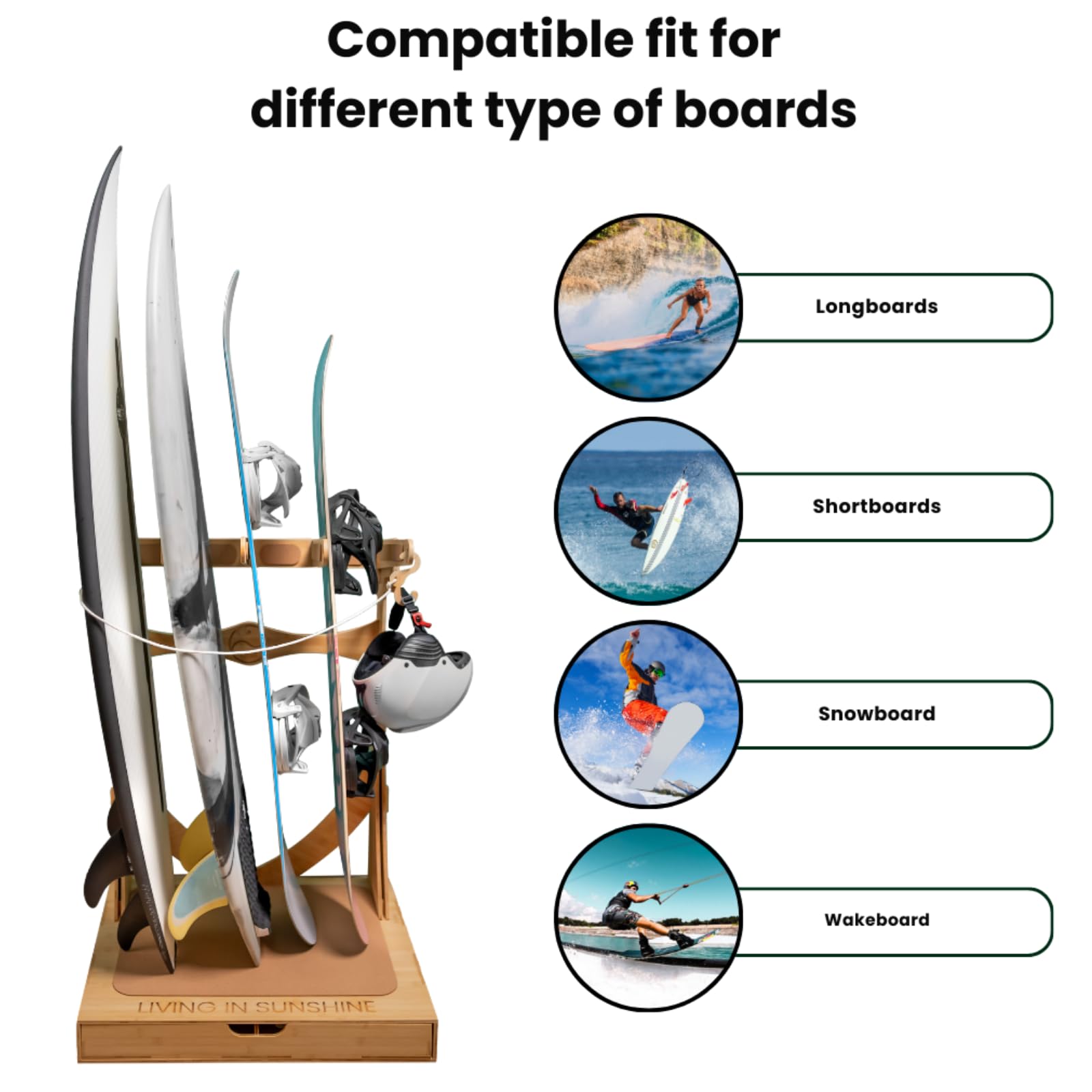Complete 4-Board Surf Storage Bundle – Includes Spirit Rack 4-Board Freestanding Rack and Sun Rack 4-Board Wall-Mounted Rack – Ultimate Organization for Surfboards, Snowboards, Skis, and More
