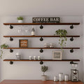 IEO Industrial Pipe Shelving Shelf,Wall Shelves Wood Shelf:Kitchen Shelves, 60 Inches Wood Long Floating Shelves for Wall Farmhouse Pipe Book Shelves Dark Brown for Decor and Bar Shelving