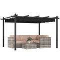 Outsunny 10' x 13' Retractable Pergola Canopy, Wood Grain Aluminum Pergola, Outdoor Sun Shade Shelter for Grill, Garden, Patio, Backyard, Deck, Gray
