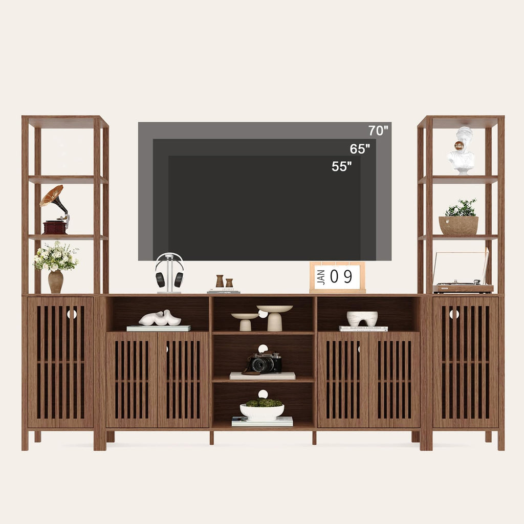 Garvee Large TV Stand with Set of 2 Bookcases, Farmhouse Entertainment Center for 70" Television with Storage Cabinets & Bookshelves, Modern Media Console Table for Living Room, Bedroom