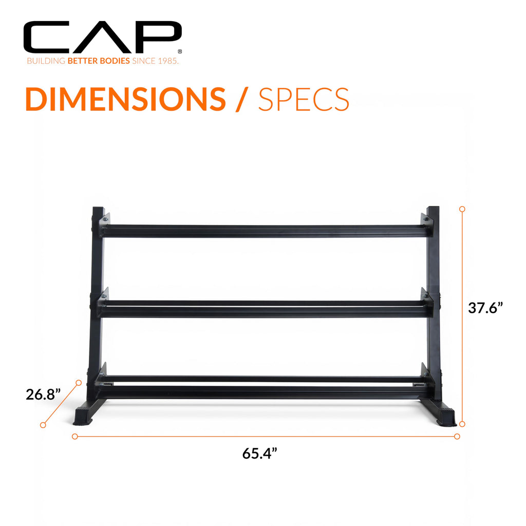 CAP 1200 LB Dumbbell Set with 3-Tier Rack, Rubber Hex Weights, Home & Commercial Gym Weight Set for Strength Training, Chrome Handle, Black Rack