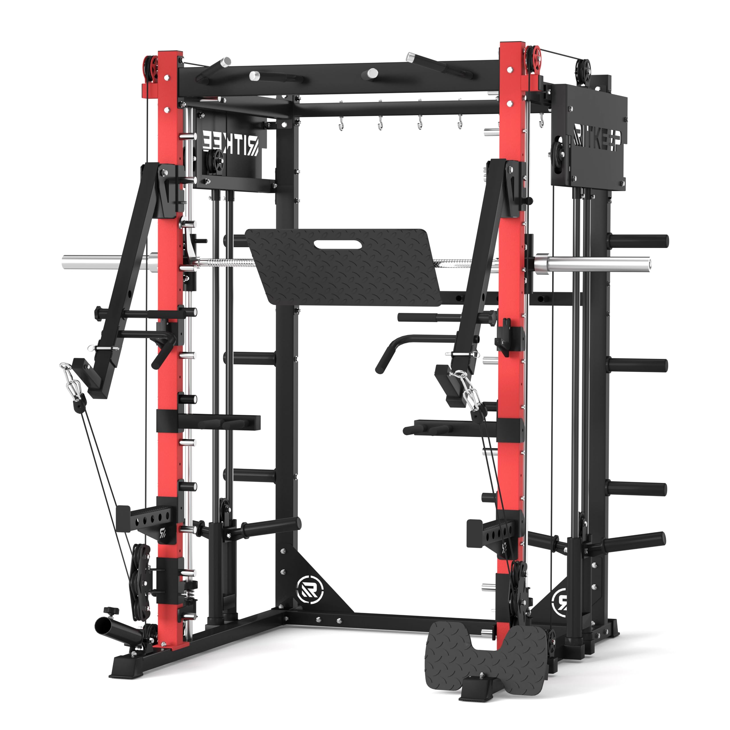 RitKeep PMAX-4750 Smith Machine with Jammer Arms and Leg Press Board, Adjustable 1:1 and 2:1 Pulley Ratios, 1800 LB Capacity,Multi-Function Commercial and Home Gym Equipment for Strength Training