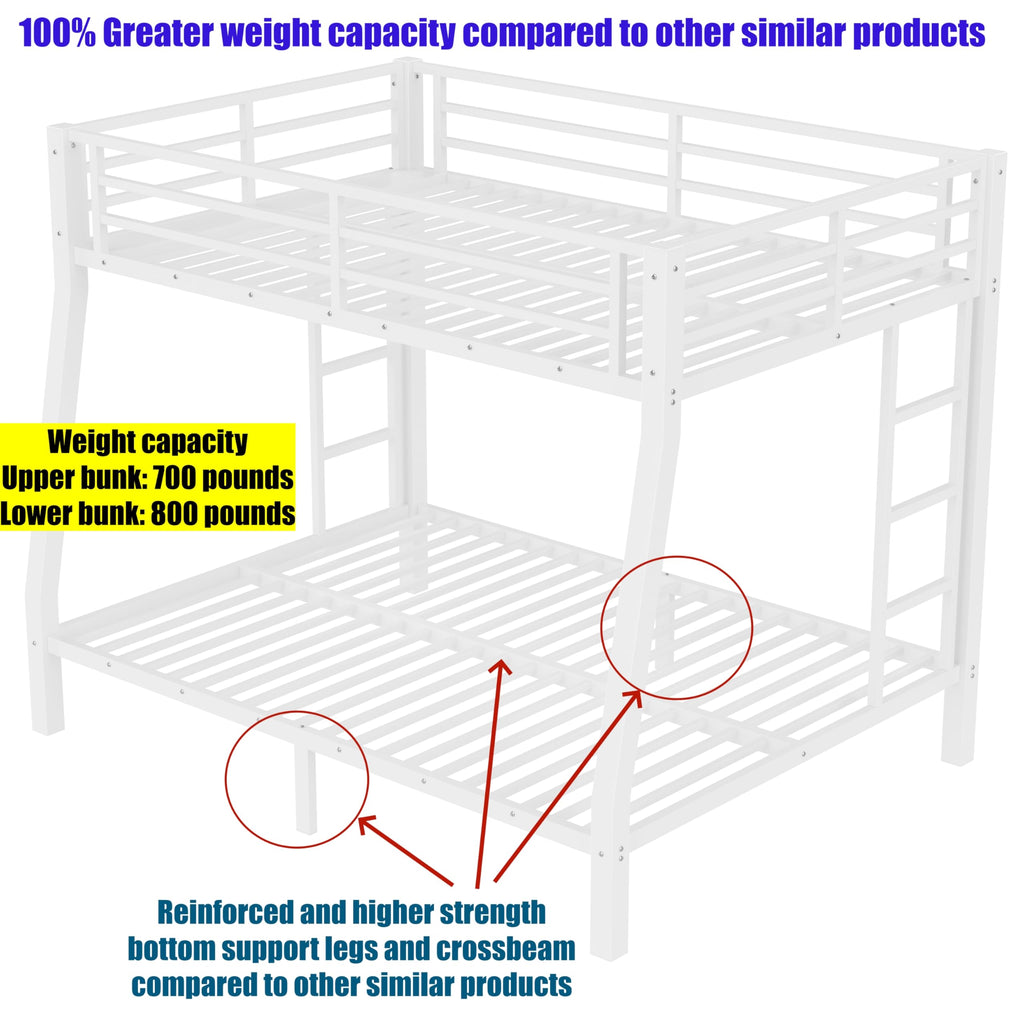 SICONE Stronger & Upgraded Heavy Duty Metal Bunk Bed Frame Full XL Over Queen Size, Safer Thickened More Stable Steel Bunkbed (White,Full XL Over Queen)