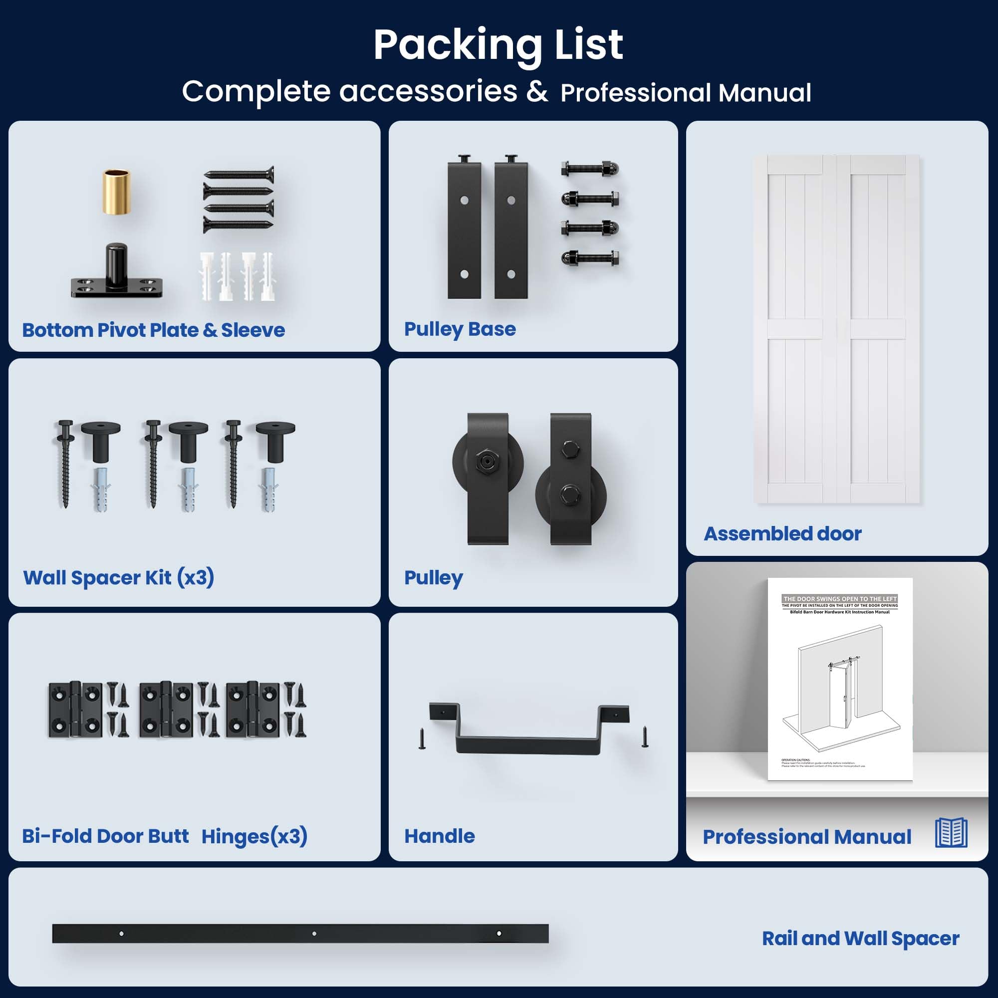 Bifold Barn Door 24" x 84", MDF Bi-Fold Sliding Closet Doors with Hardware Kit Included, Pre-Finished Easy Assembly, Water-Proof PVC Surface & Save Space, H-Frame, 28" Track for 2 Doors,White