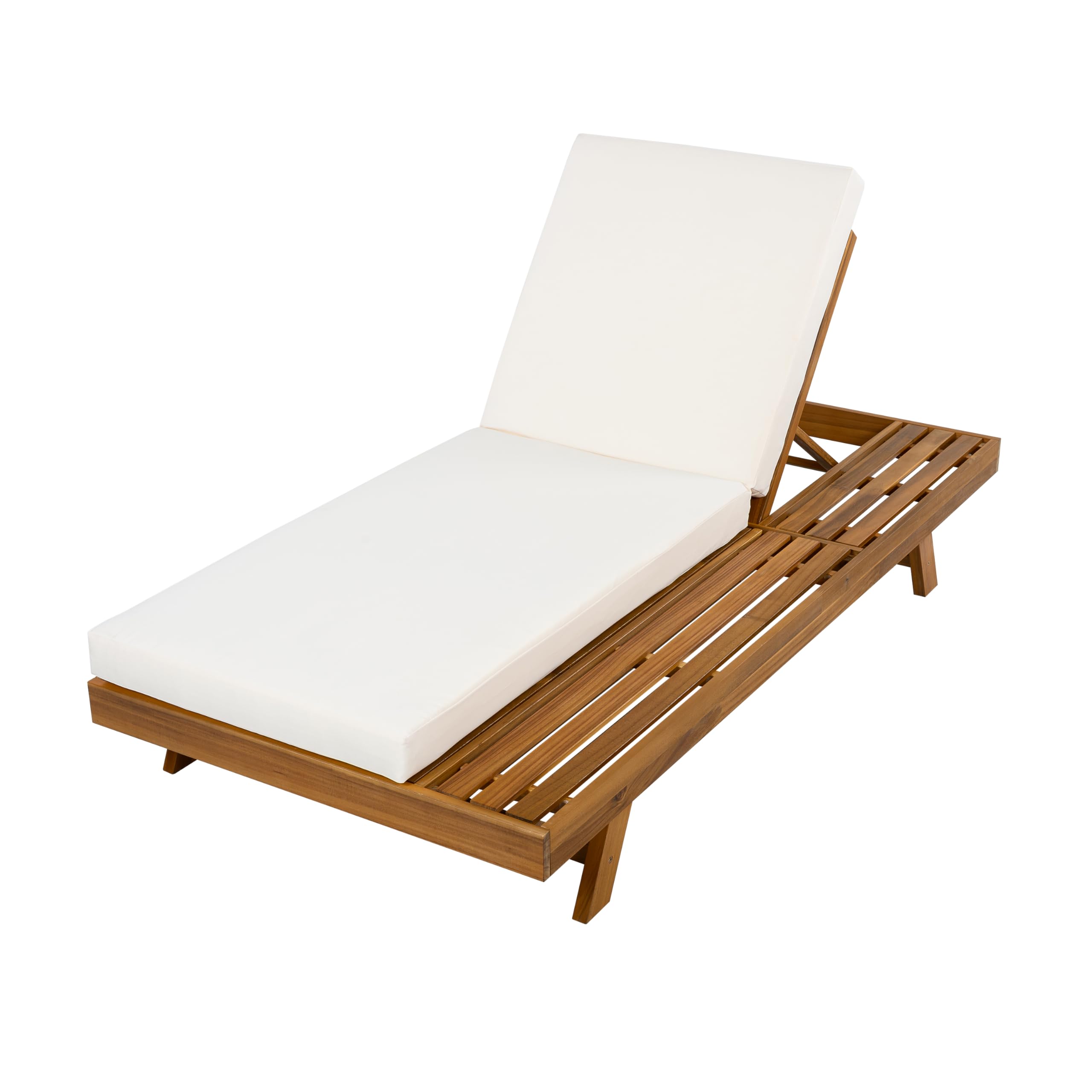Christopher Knight Home Kayes Acacia Wood Chaise Lounge with 4'' Cushion, Outdoor 79'' Patio Recliner Chair with 4-Position Adjustable Backrest, Sun Lounger for Poolside Backyard, Teak+Cream