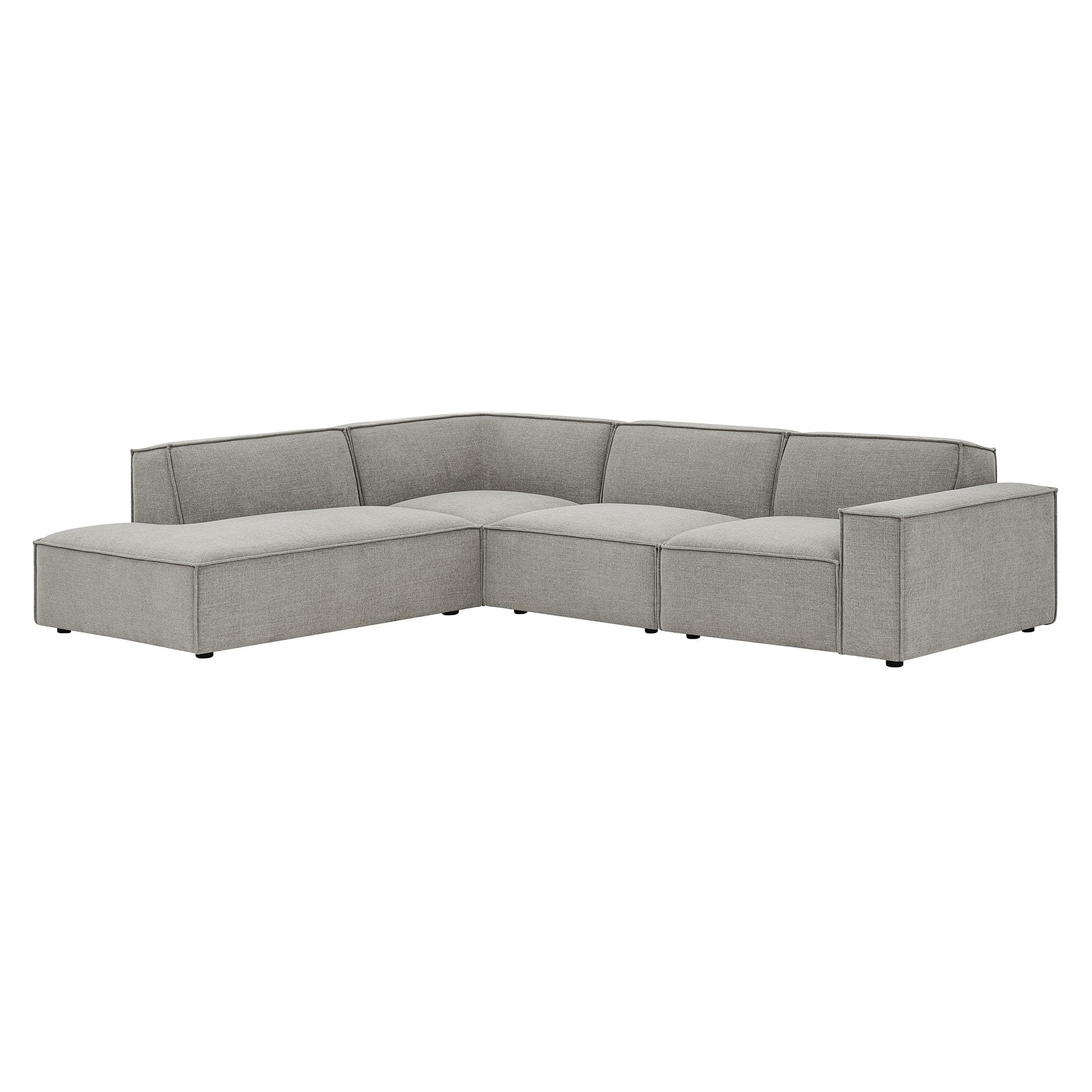 Modway Restore Performance Fabric Upholstered 4-Piece Modular L-Shaped Sofa in Pewter – Sectional Couch with Right-Facing Armchair, Armless Chair, Corner Chair, and Left-Facing Chaise