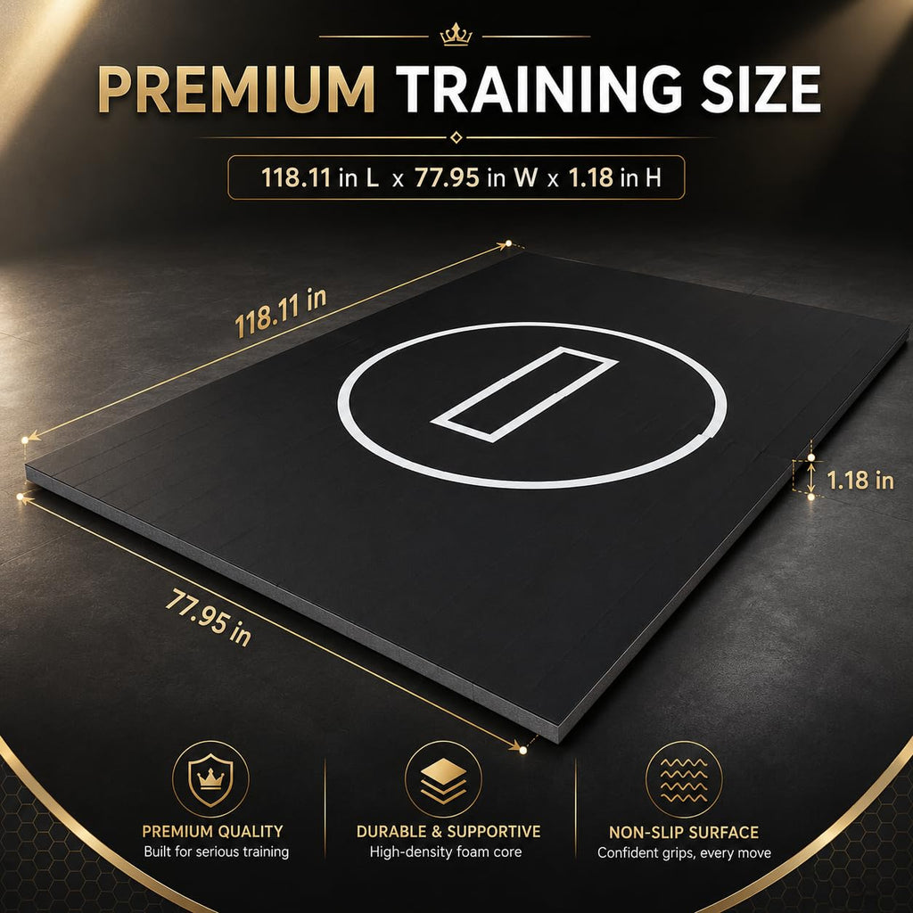 6.5x10 FT Wrestling Mat for Home Gym, Heavy-Duty PVC & XPE Foam BJJ MMA Jiu Jitsu Judo Mat, Anti-Slip Lychee Pattern, Waterproof Roll-Up Grappling Mat, Black