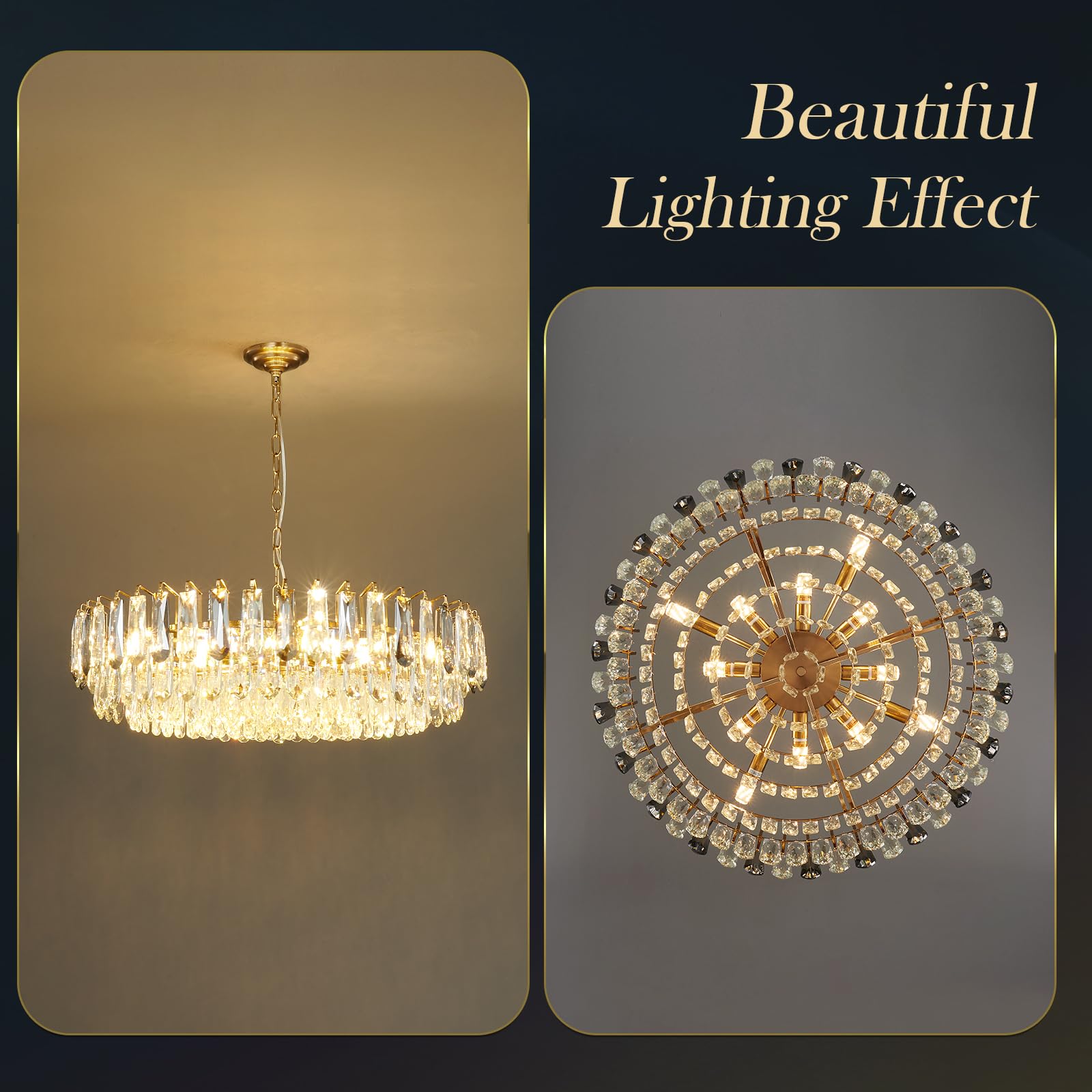 XIAOQIWU 31.5" Gold Crystal Chandeliers Modern3-Tier Luxury Crystal Pendant Light Ceiling Pendant Lighting for Dinning Room Living Room Foyer
