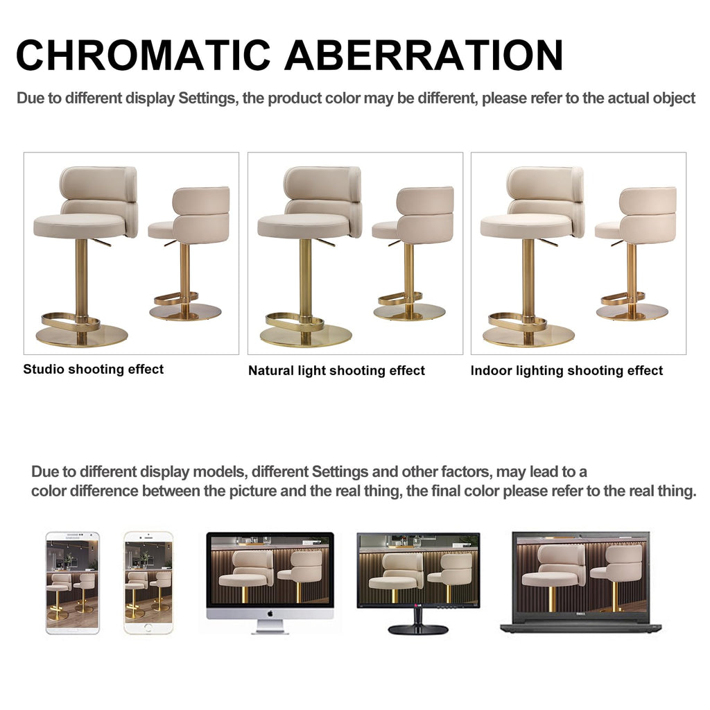 CAROCC Fireproof Leather Swivel Bar Stool Adjustable Airlift Counter Height Bar Stool Kitchen Dining Cafe Hydraulic Bar Chair with Padded Back，Gold Chromed Metal Base (1PCS Khaki)